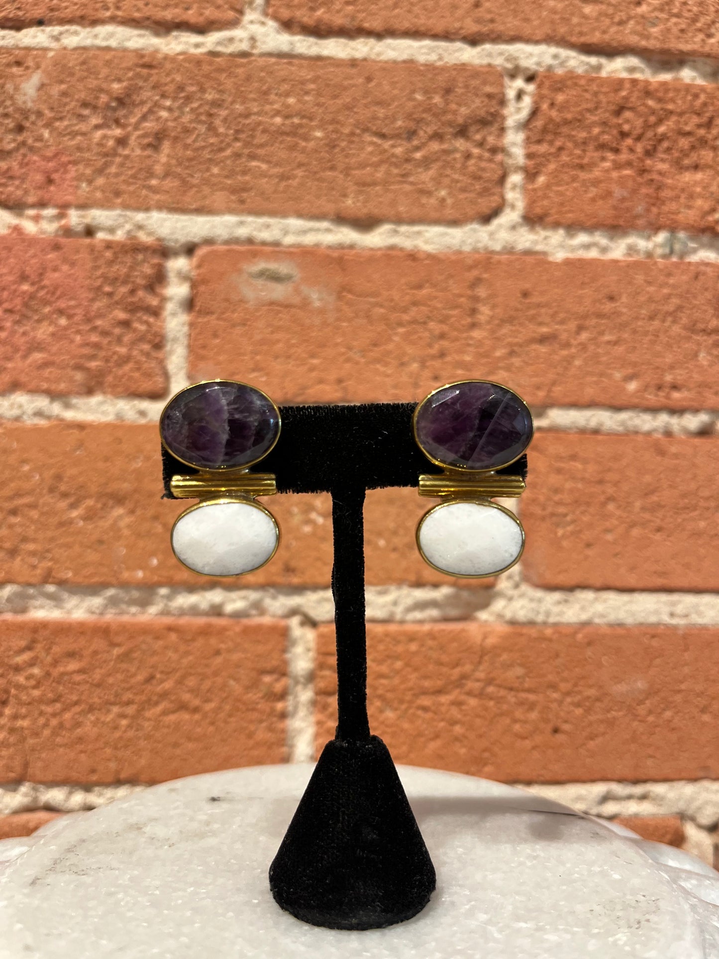 Jan Maclaughlin Earrings- Amethyst + White Jade