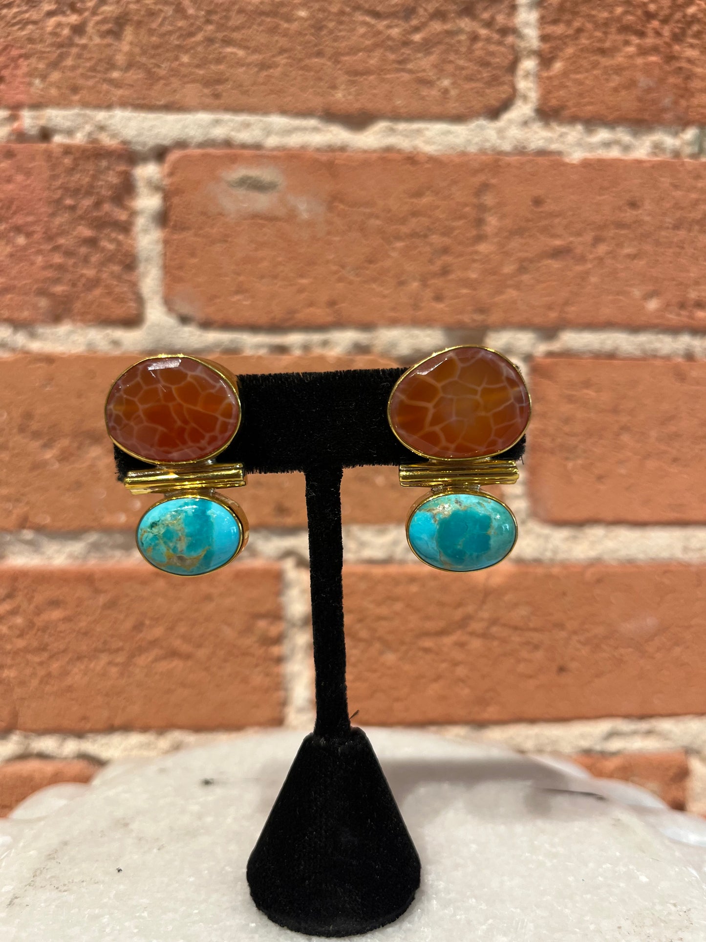 Jan Maclaughlin Earrings- Carnelian Agate + Turquoise