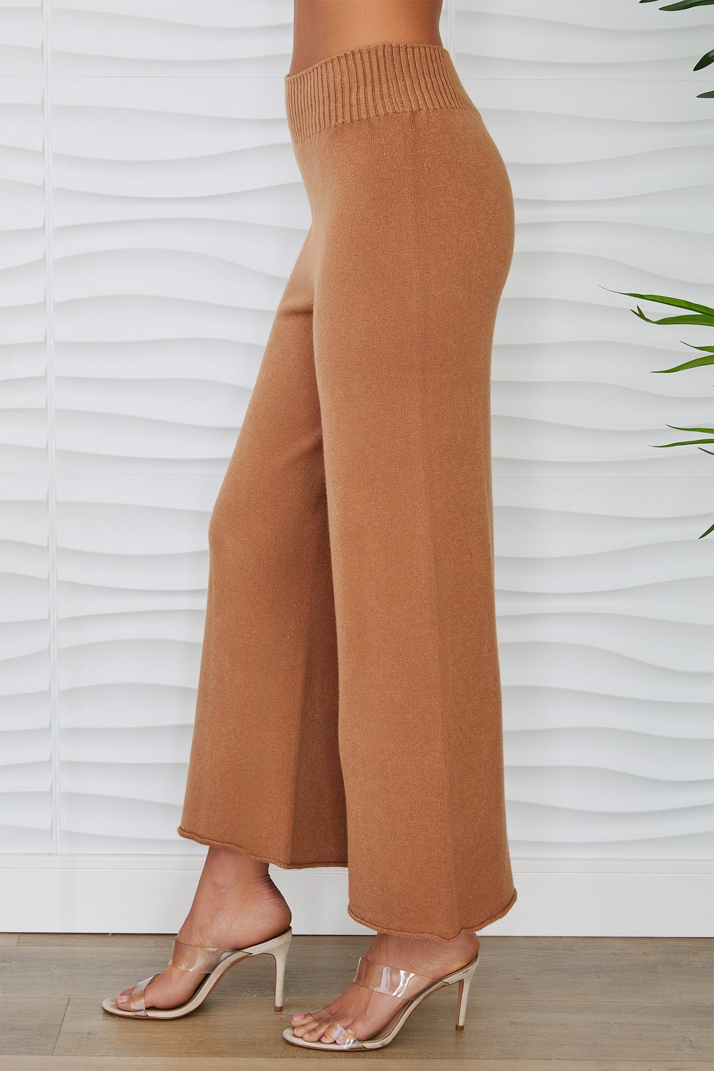 Crop Knit Flare Cozy Pant- Camel