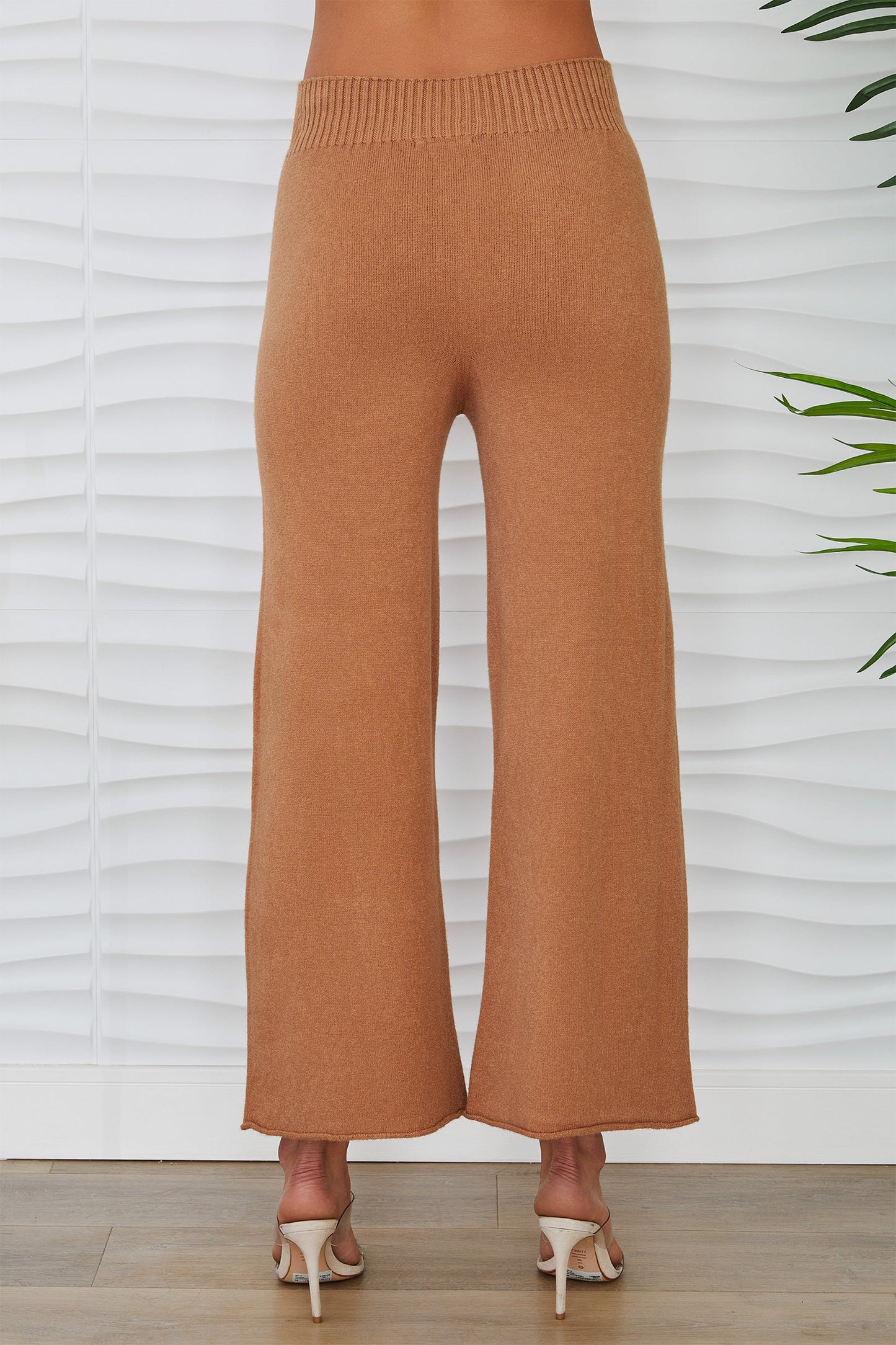 Crop Knit Flare Cozy Pant- Camel