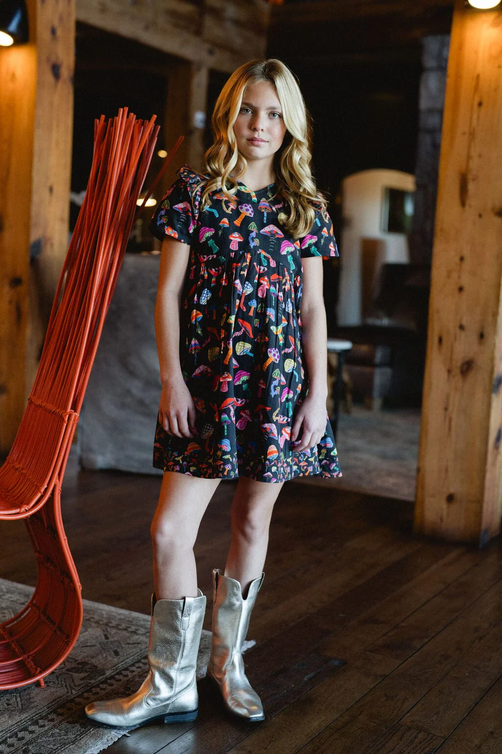 Girls Lotus Dress- Groovy Mushroom