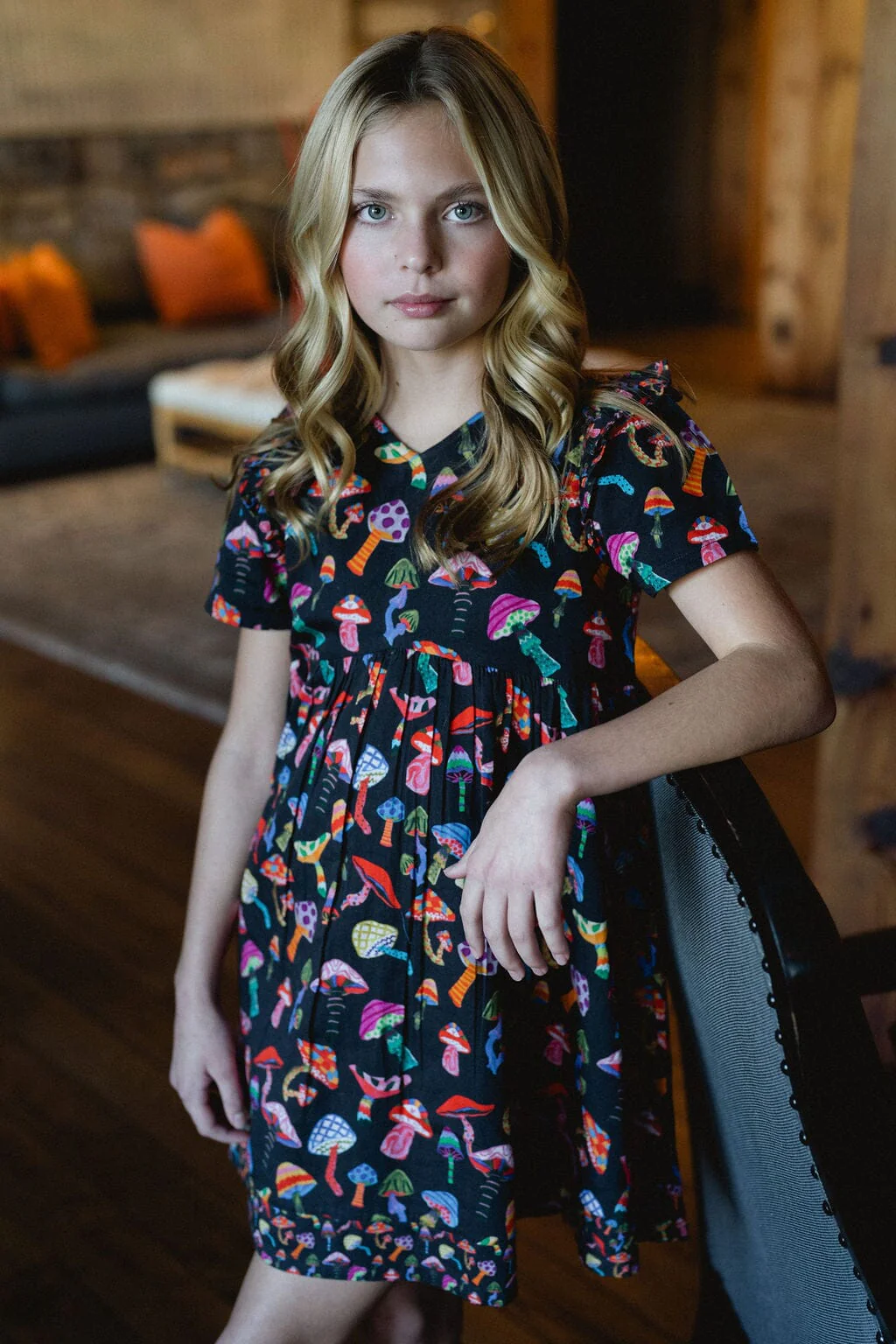 Girls Lotus Dress- Groovy Mushroom