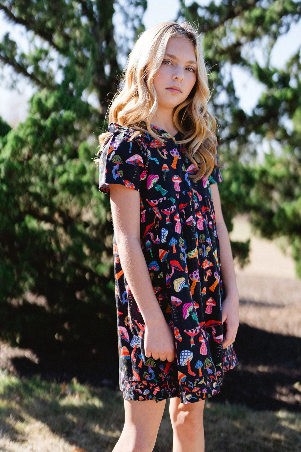 Girls Lotus Dress- Groovy Mushroom