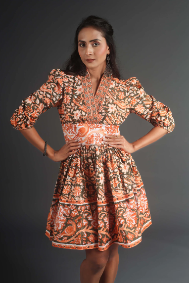 Carli Dress- Black Orange