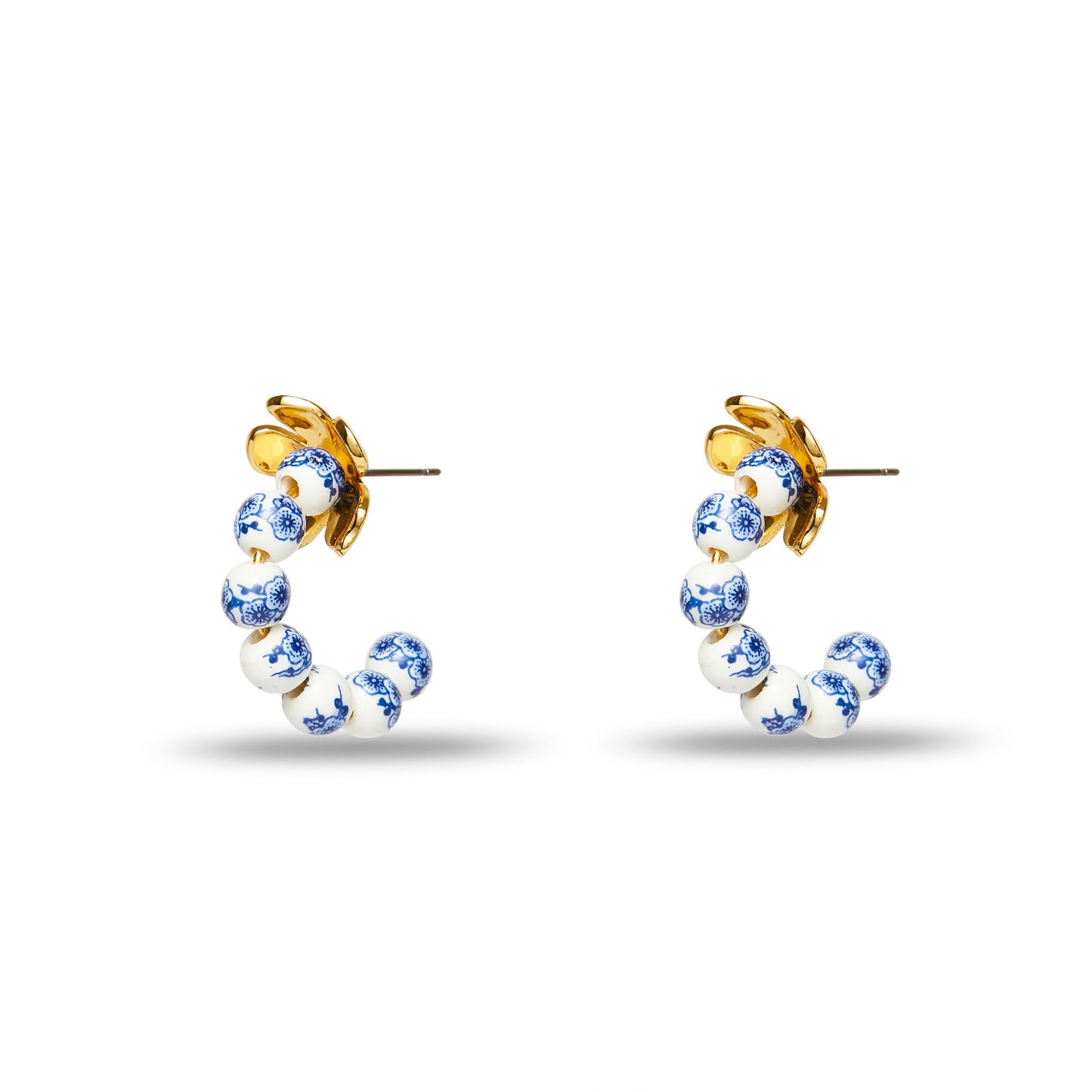BLUE TOILE BEADED AZALEA HUGGIE HOOP EARRINGS