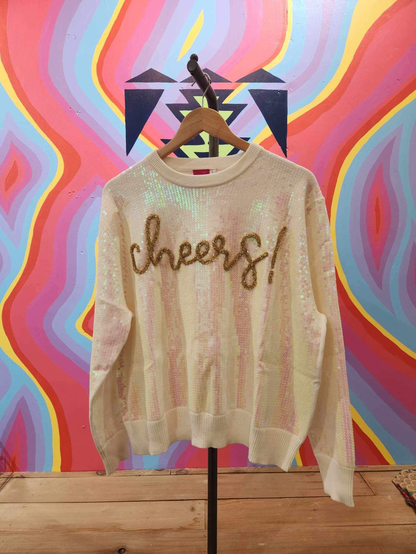 White Full Sequin Cheers Sweatshirt