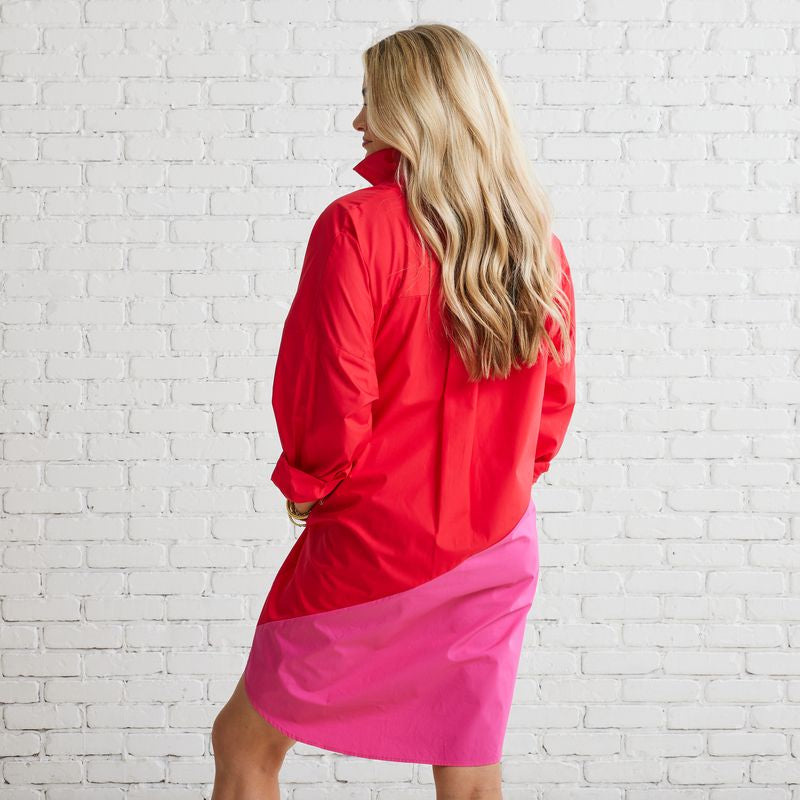 Preppy Asymmetrical Dress- Red/Fuchsia
