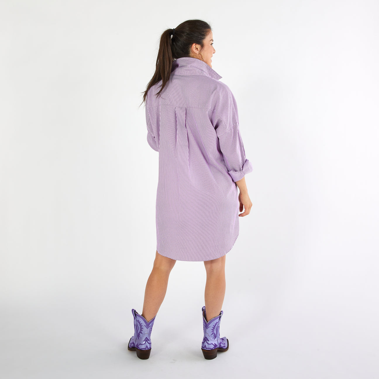 Preppy Game Day Back Stripe Dress- Purple