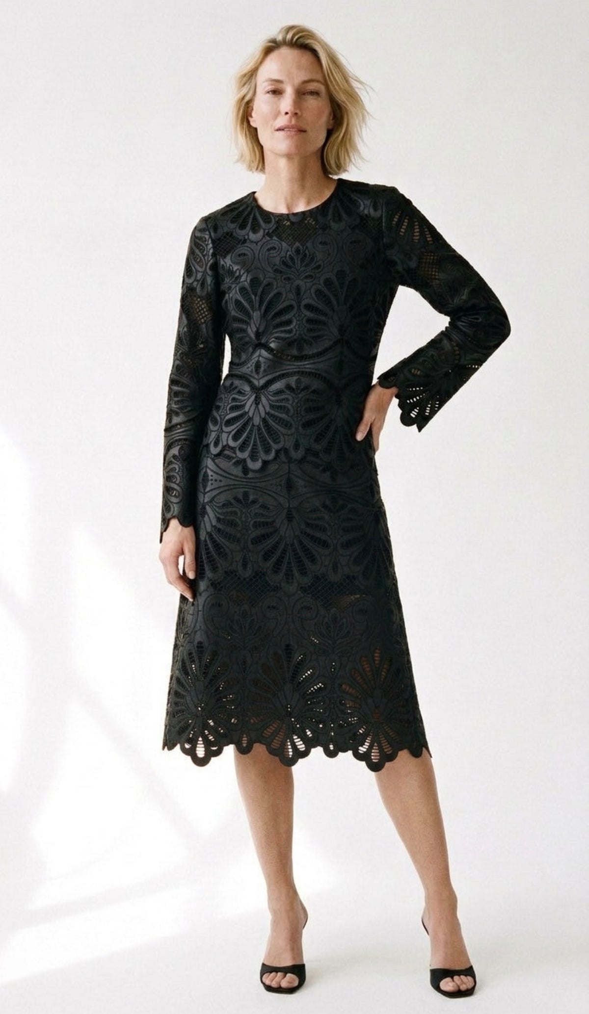 Lily Midi Skirt- Black Faux Leather