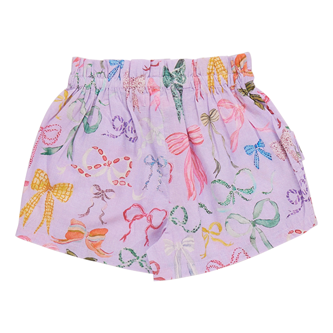 Girls Ruffle Theodore Short- Lavender Watercolor Bows