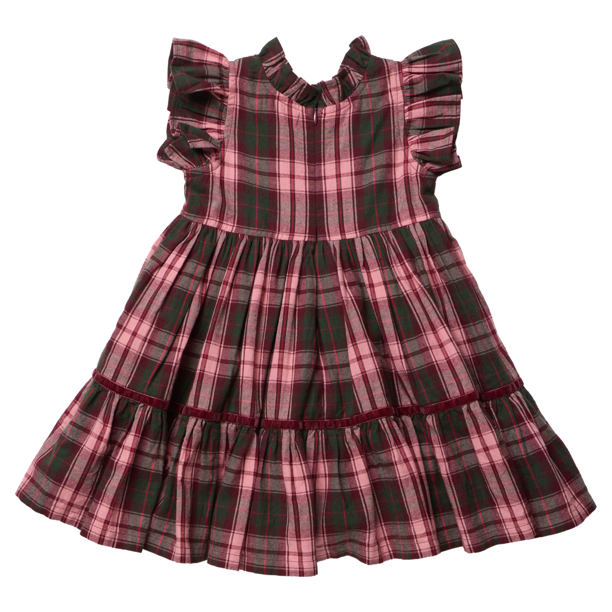 Girls Jennifer Dress- Burgundy Tartan