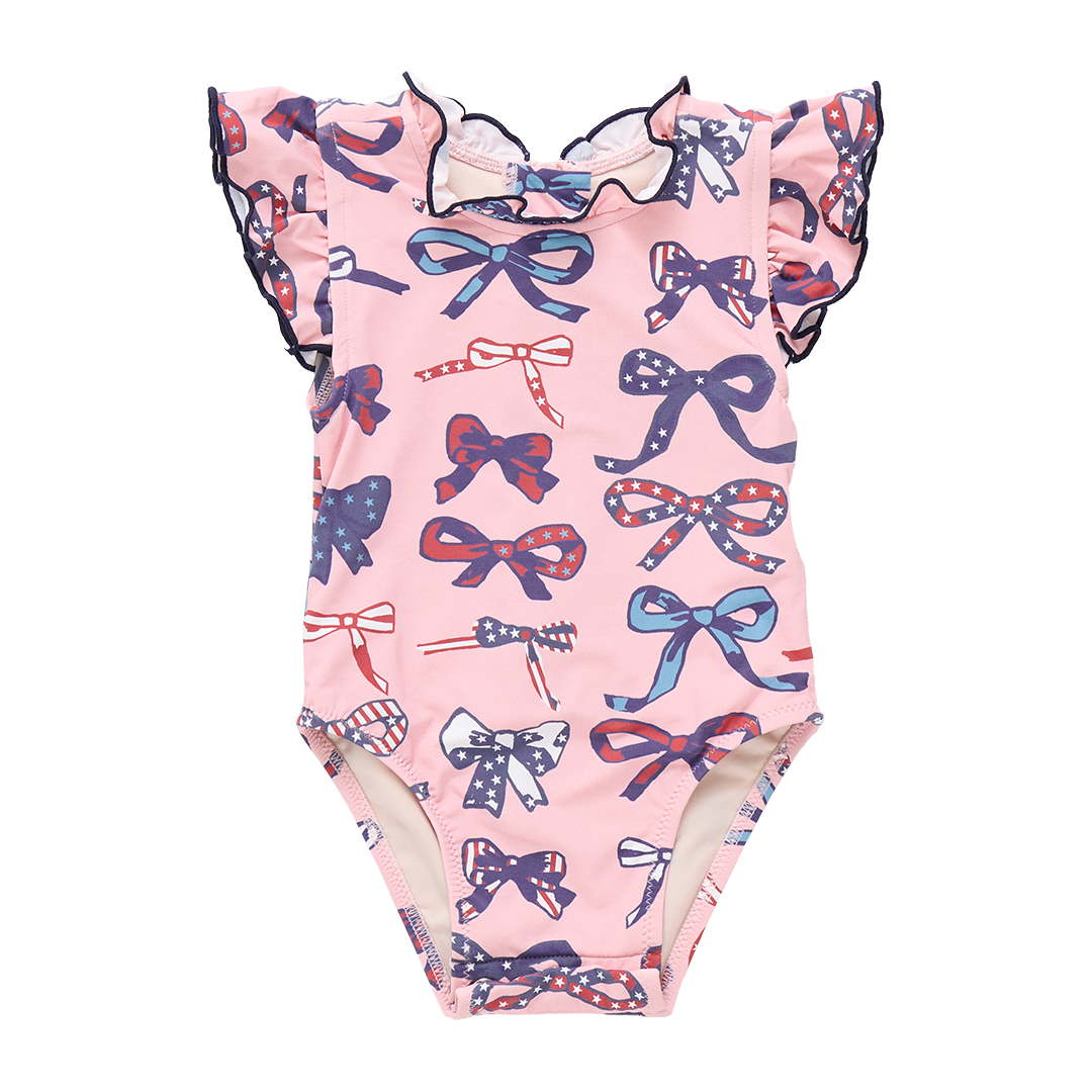 Girls Jennifer Suit- Pink Patriotic Bows