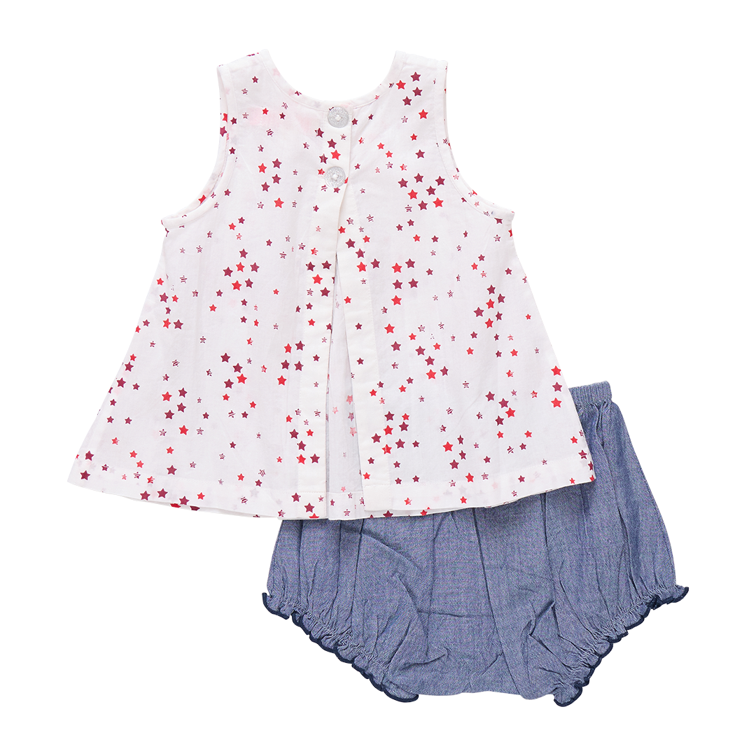 Baby Girls Jaipur 2-Piece Set- Red Ditsy Stars