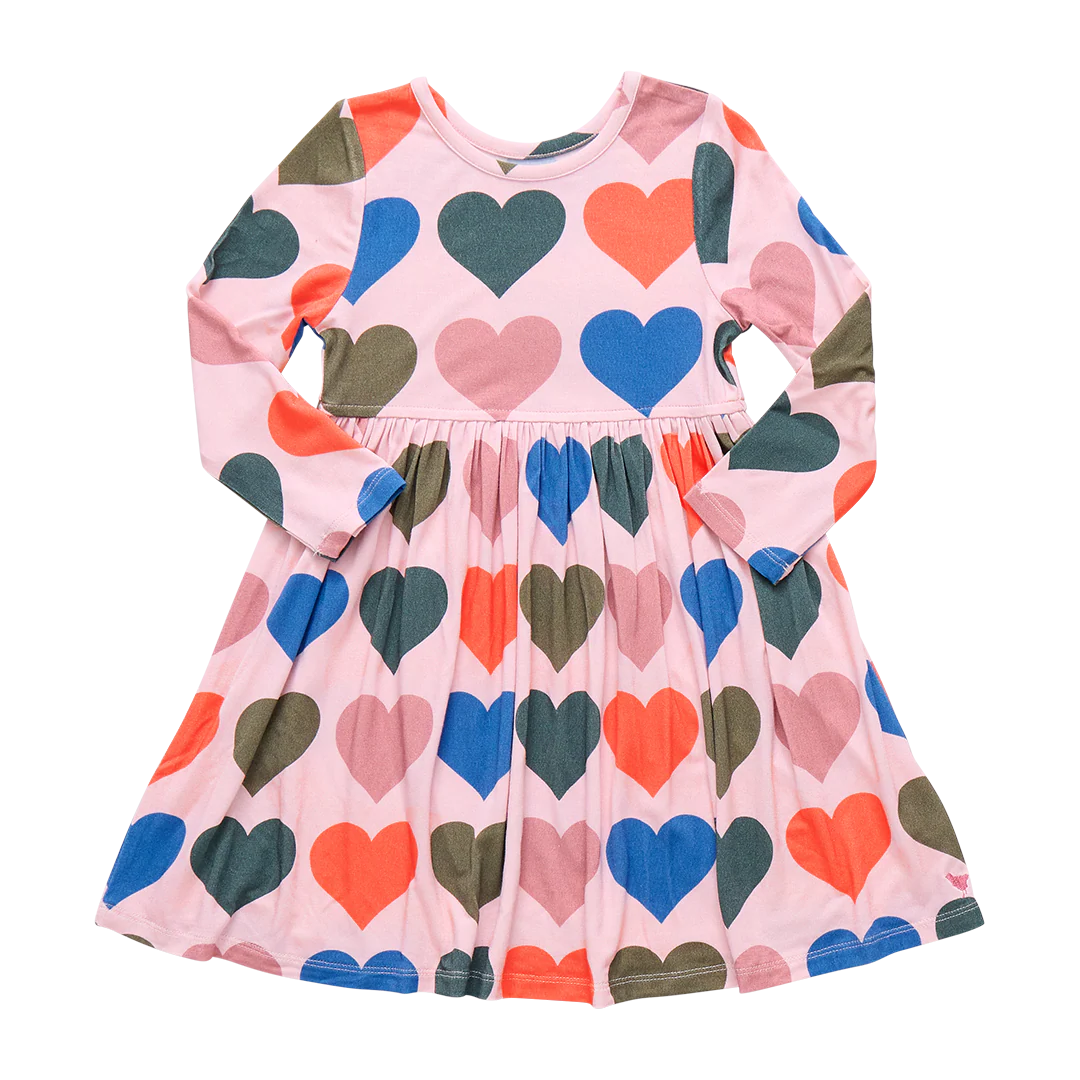 Girls Bamboo Steph Dress- Pink Oversized Hearts