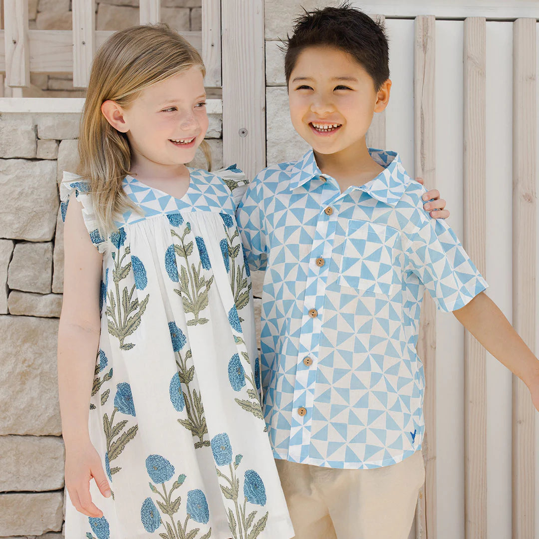Boys Jack Shirt- Blue Triangle Check
