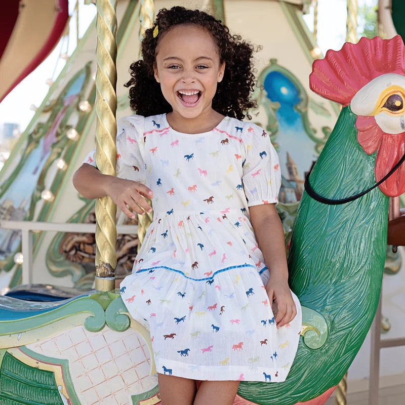 Girls Charlie Dress- Multi Tiny Horses