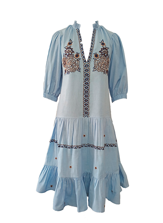 Elenora Powdered Blue Gathered Dress
