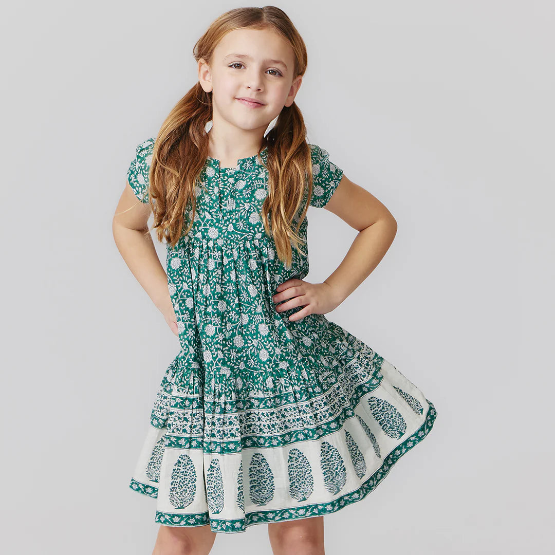 Girls Adele Dress- Green Garden Floral