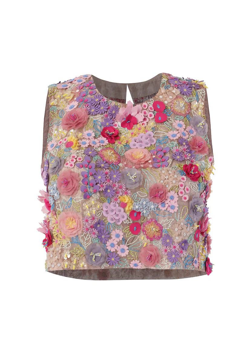 Floral Embrace 3D Embellished Top