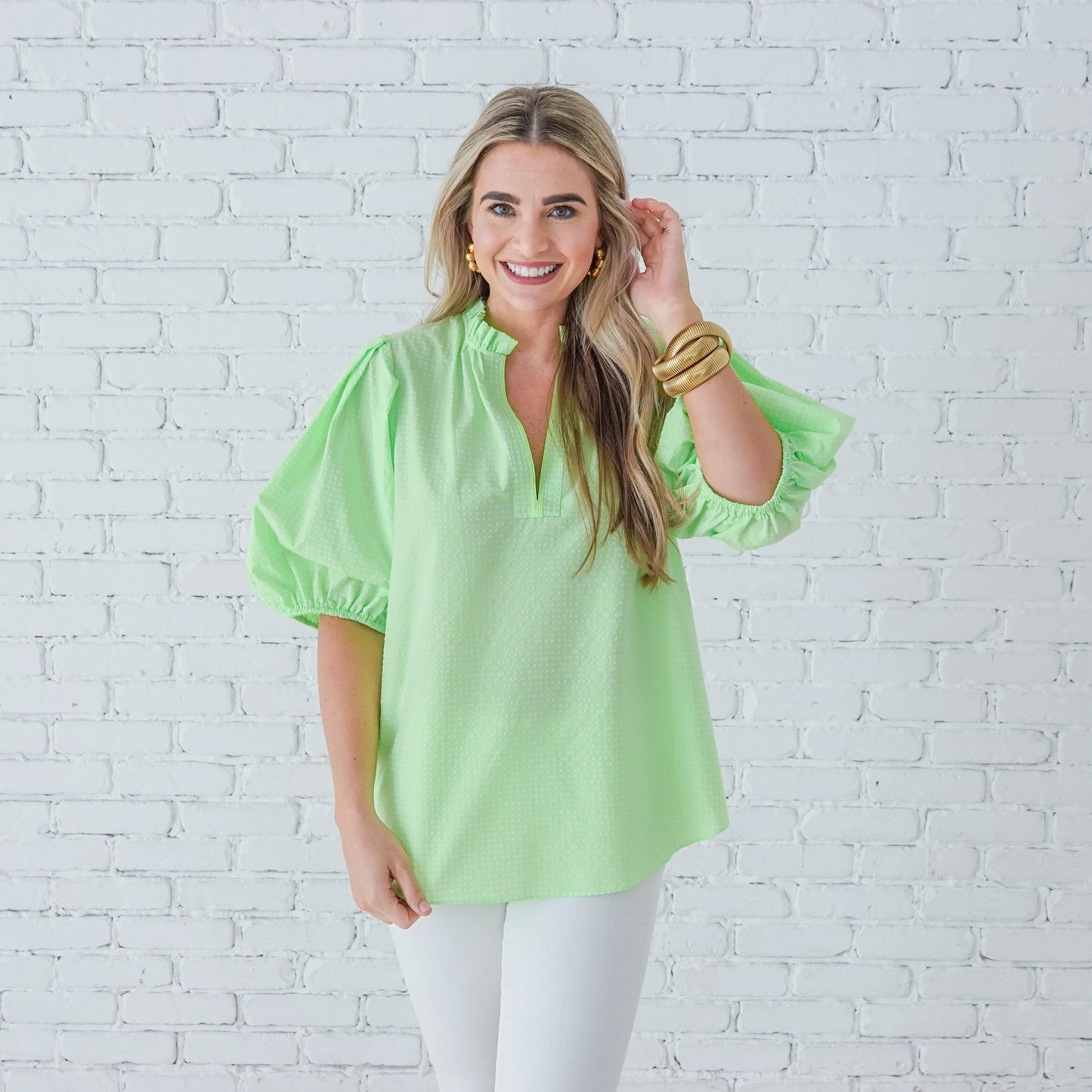 Anna Top- Gingham Lime