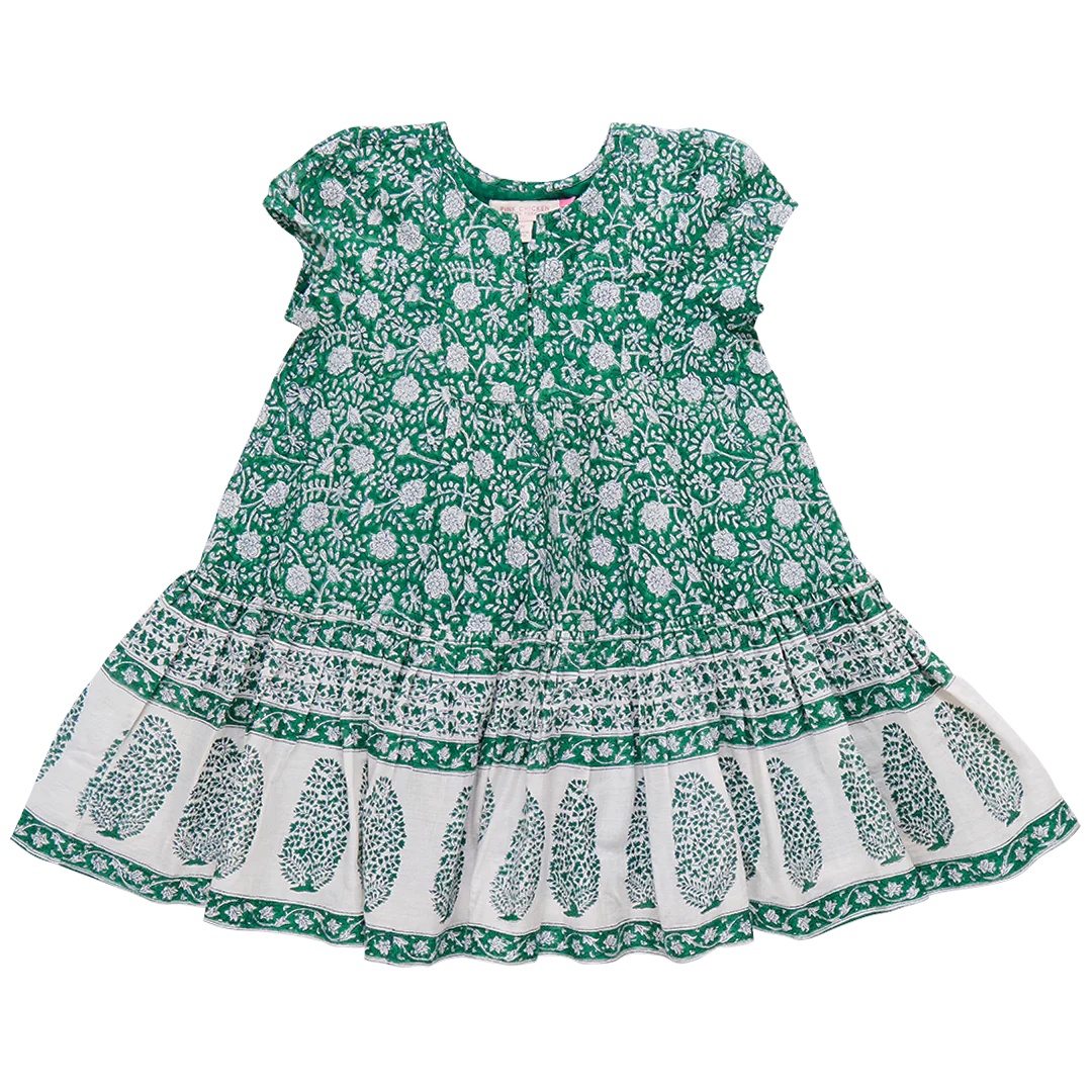 Girls Adele Dress- Green Garden Floral