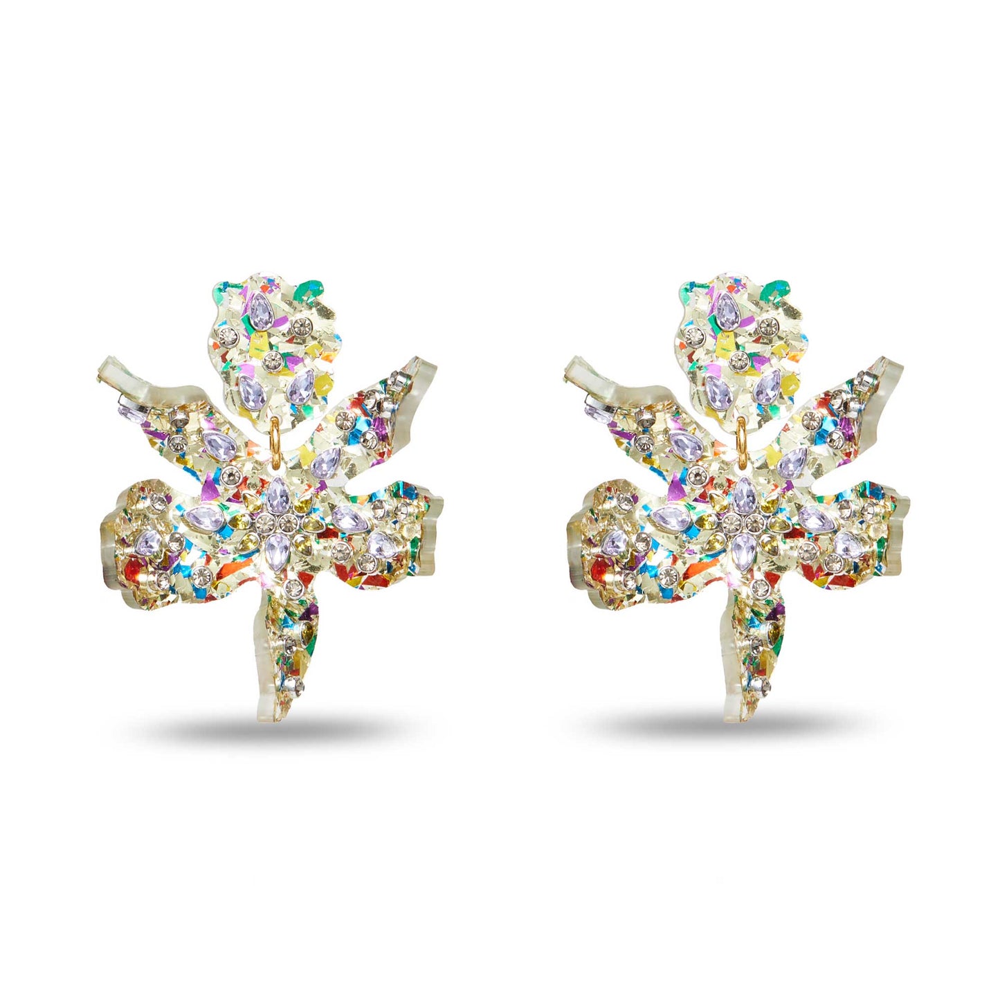 Small Embellished Paper Lily Earrings- Rainbow Confetti