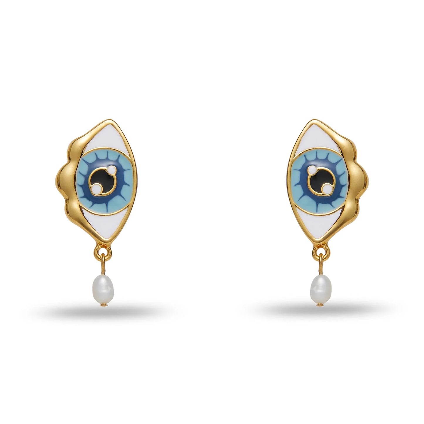 Stone Blue Evil Eye Pearl Drop Earrings