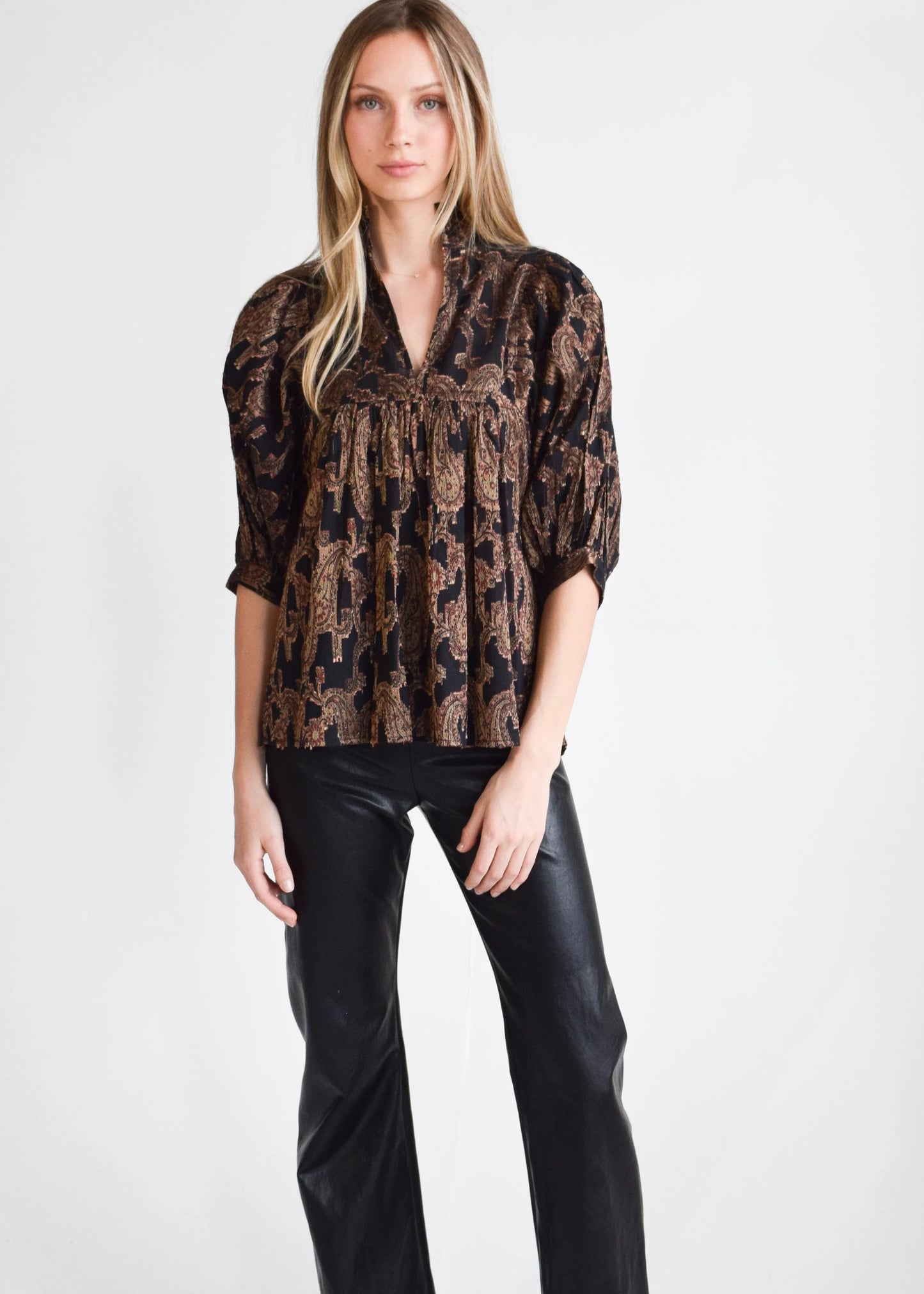Black Paisley High Neck Top