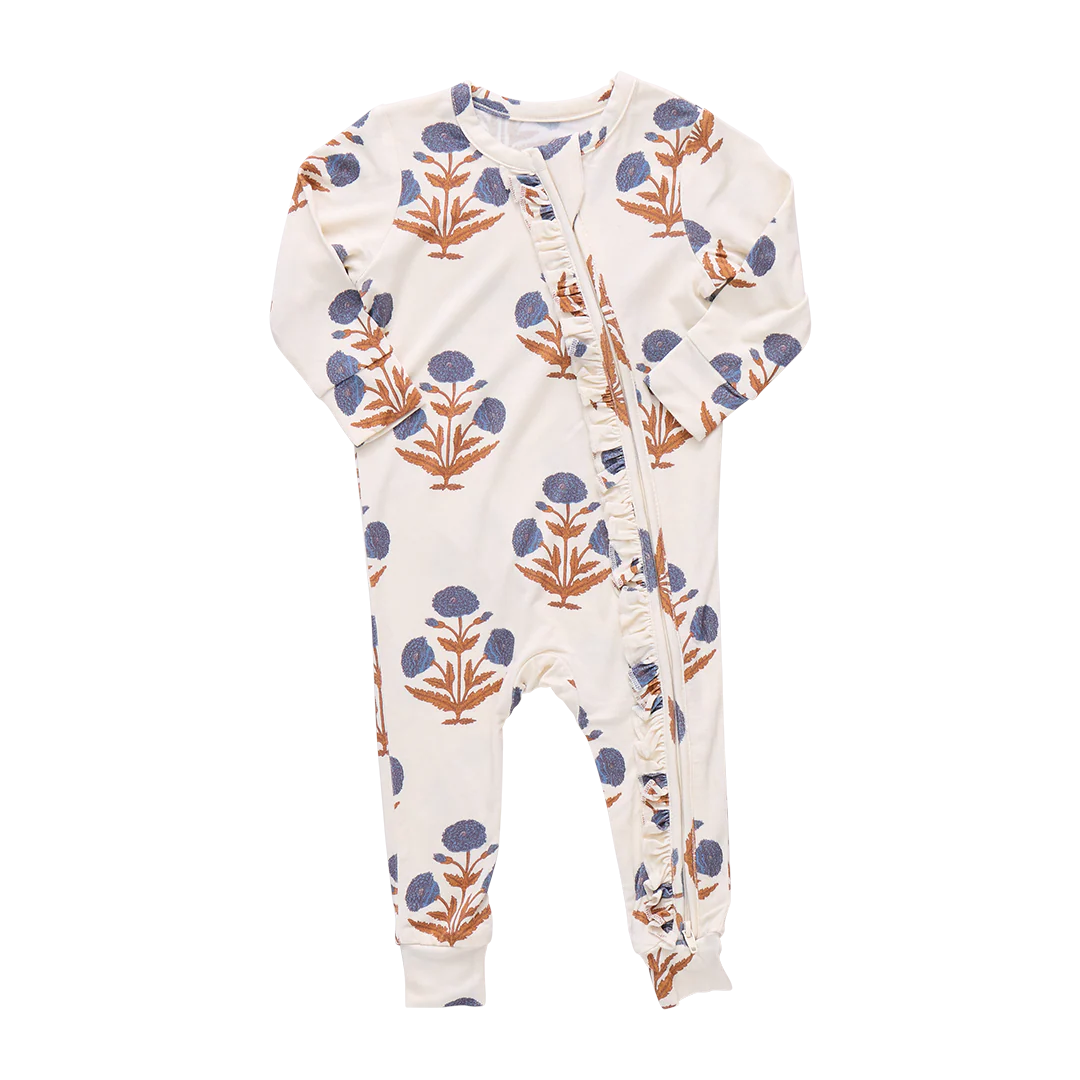 Baby Girls Ruffle Bamboo Romper- Dandelion
