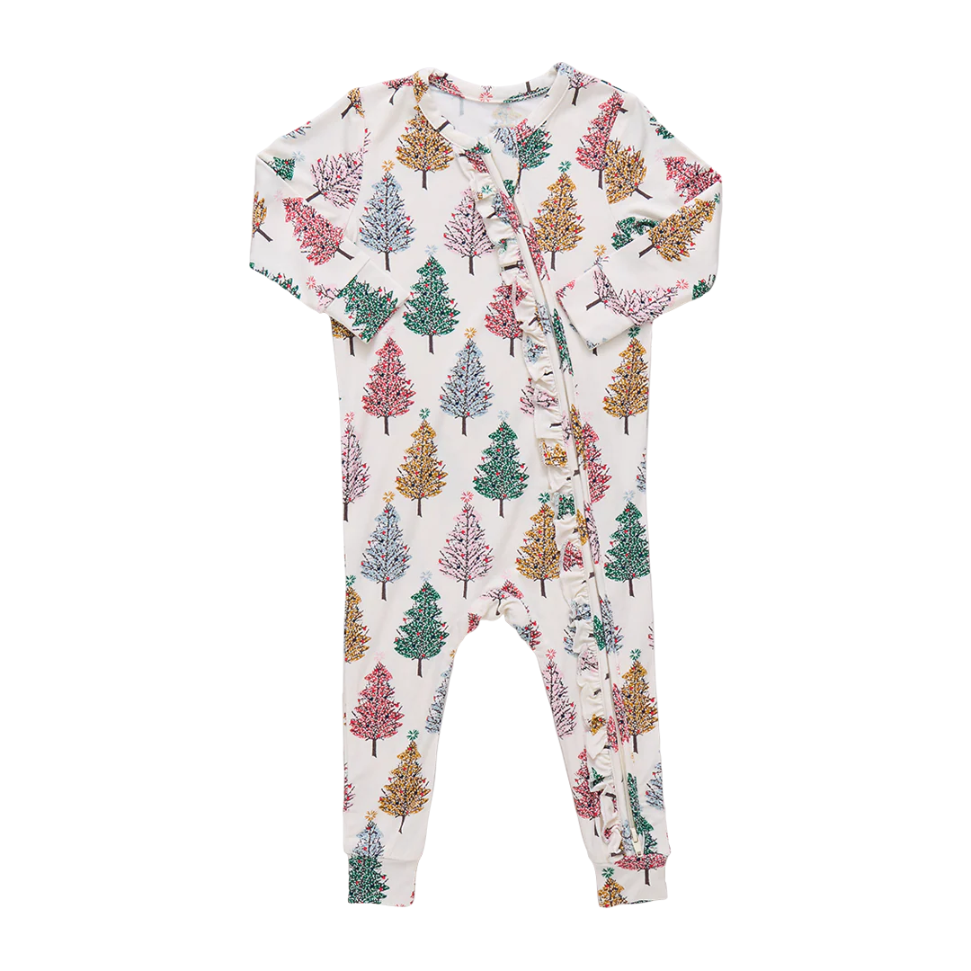 Baby Ruffle Bamboo Romper- Multi X-Mas Trees