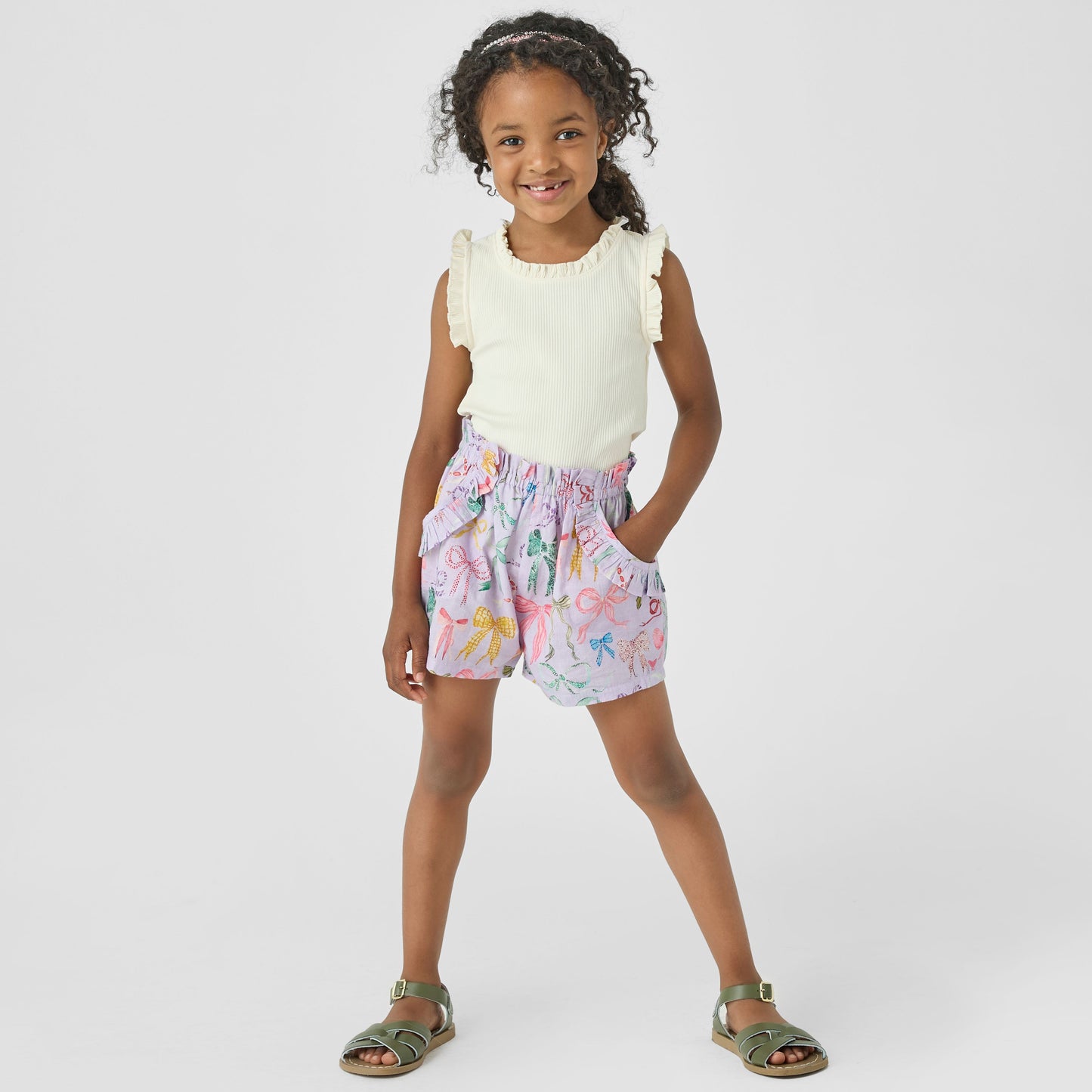 Girls Ruffle Theodore Short- Lavender Watercolor Bows