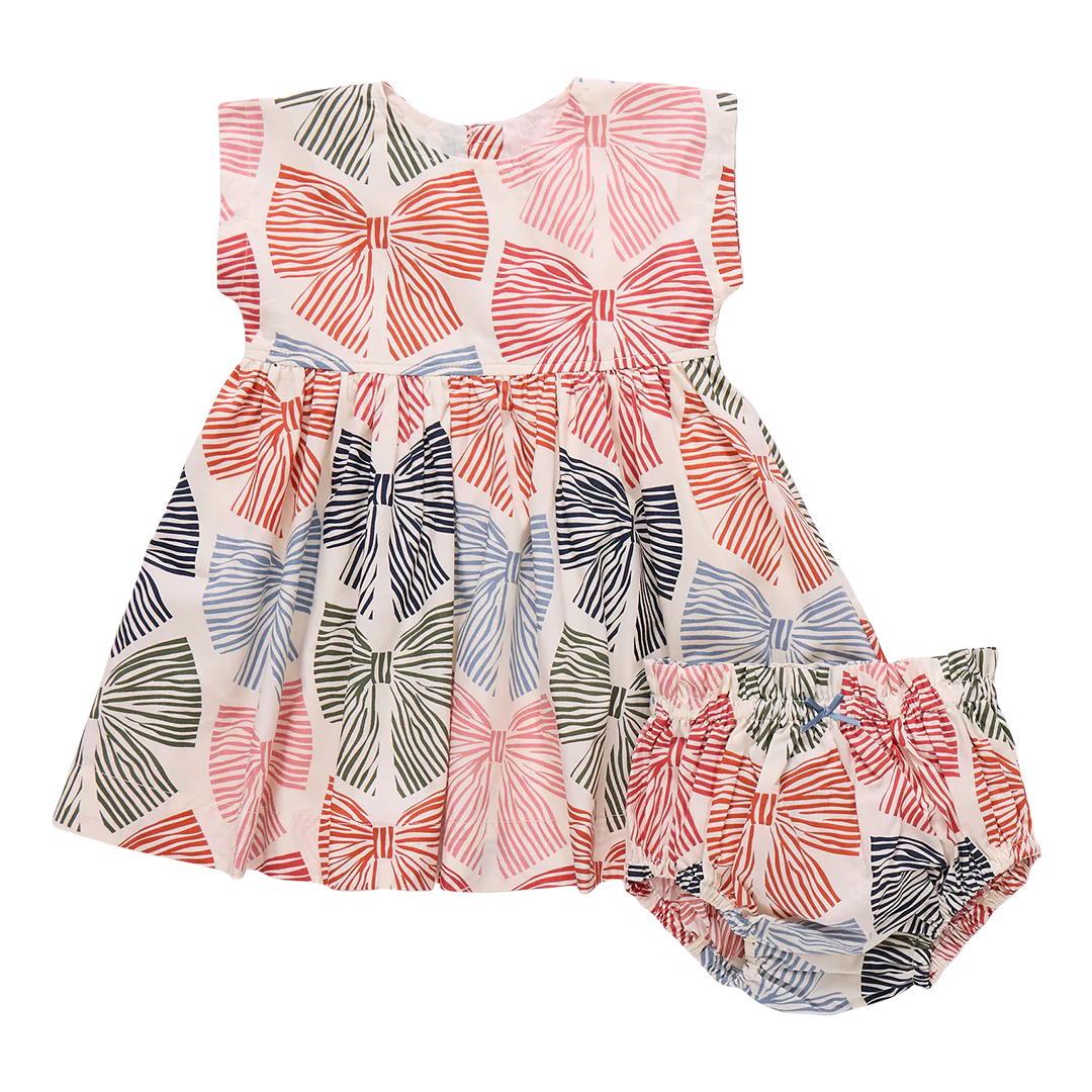 Baby Girls Adaline Dress Set- Multi Striped Bows