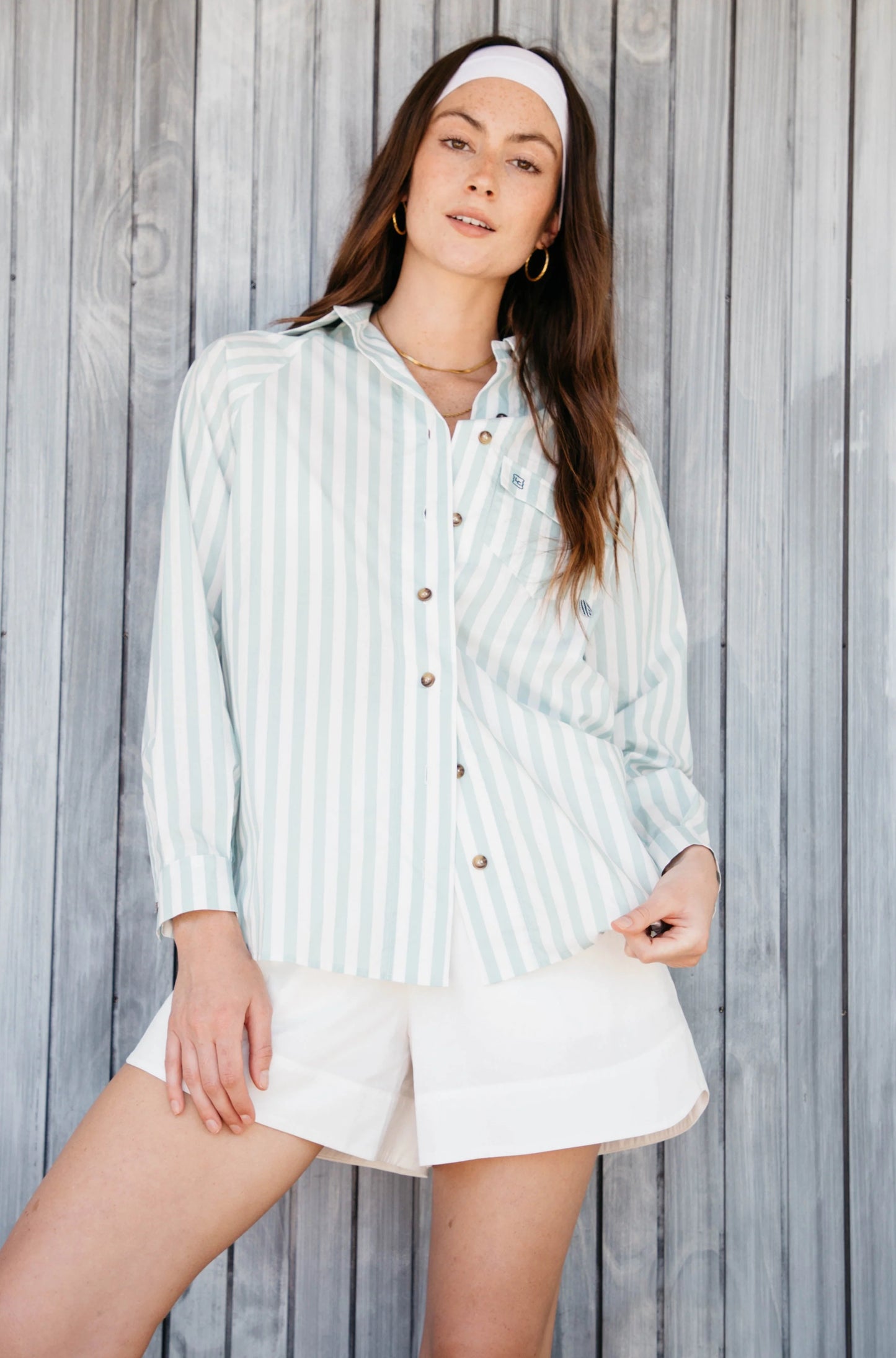 The Captain Shirt- Sea Foam Stripe