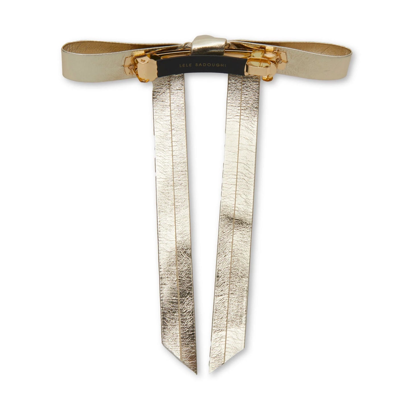 Gold Bardot Faux Leather Bow Barrette
