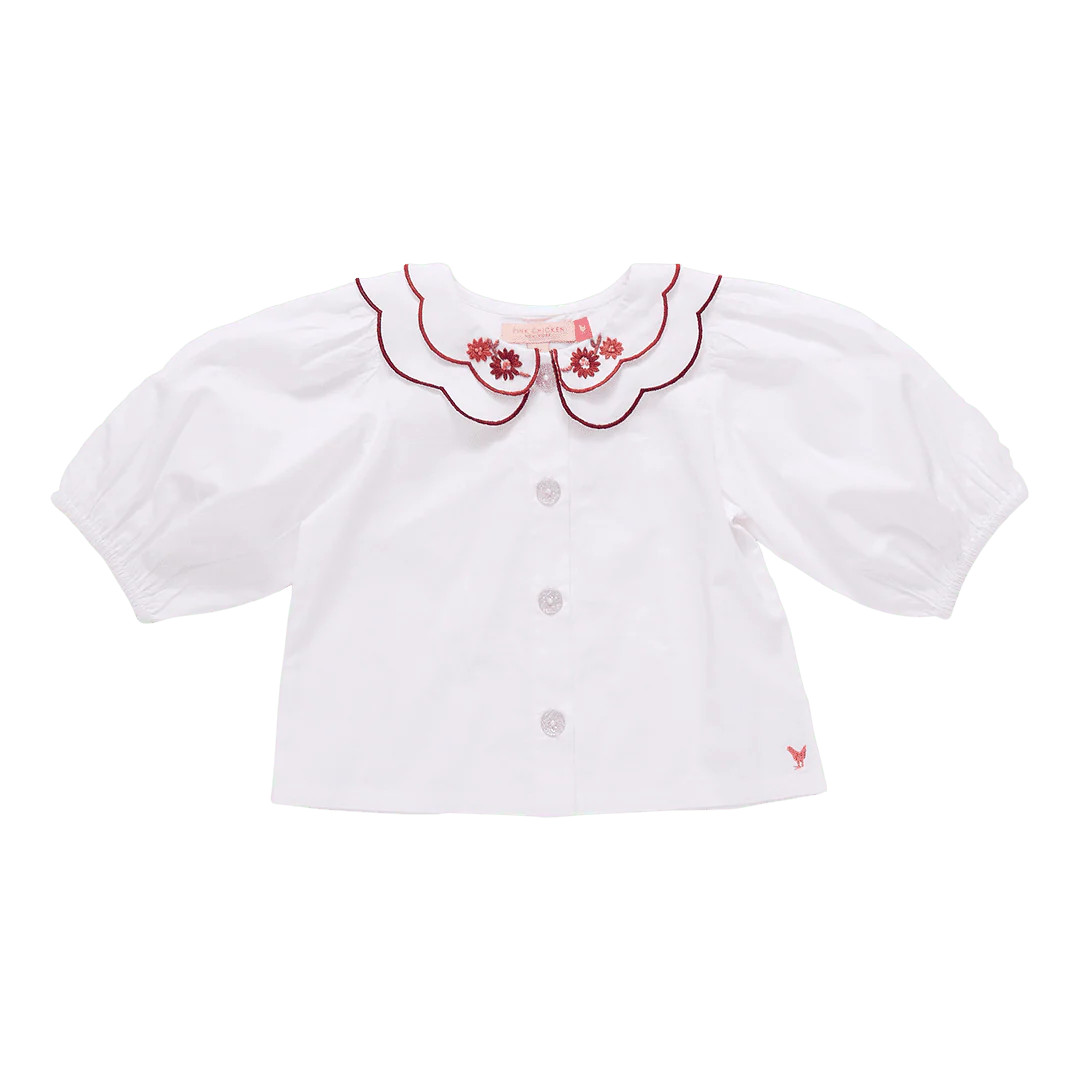 Girls Darcy Top- White Harvest Embroidery