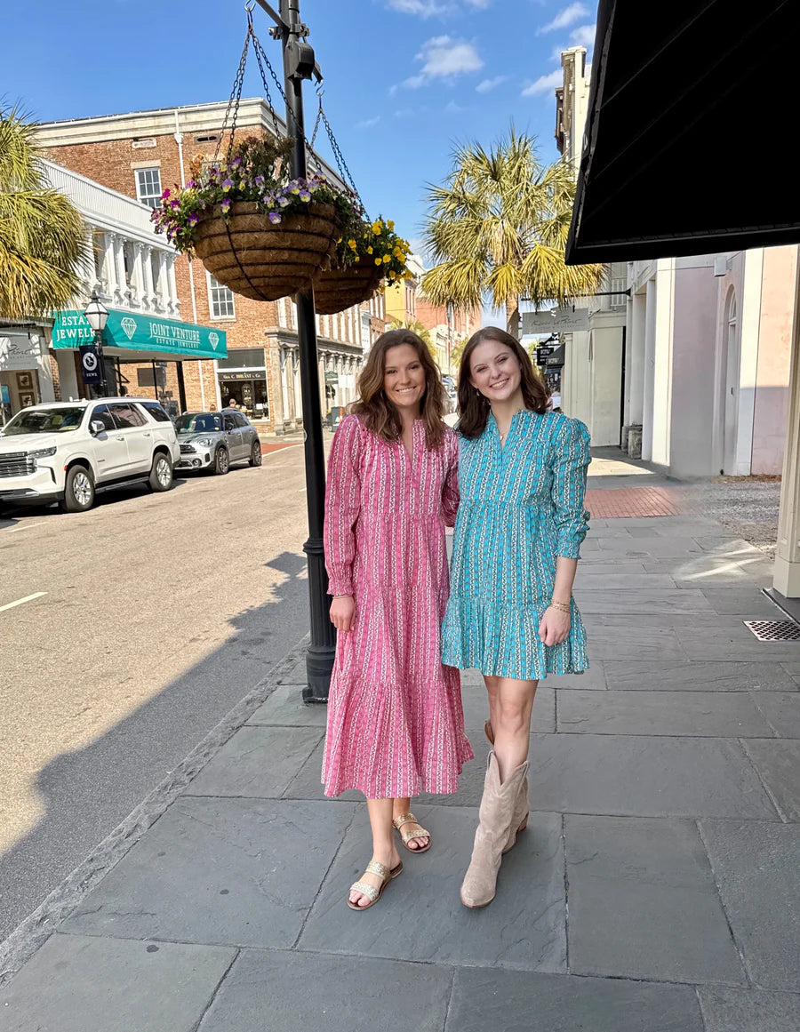 Folly Midi Dress- Pink Striped Vine