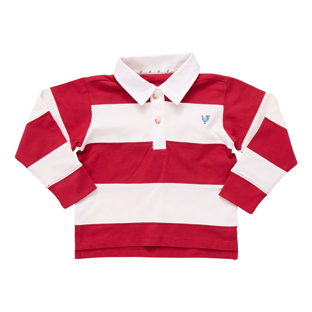 Boys Albert Rugby Shirt- Red + White