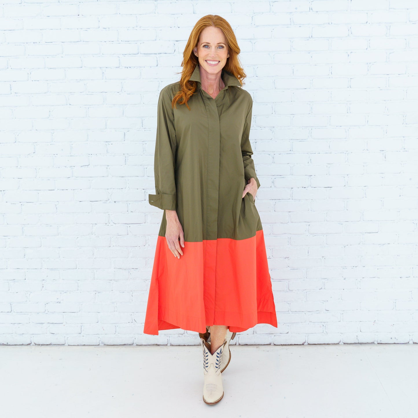 Mimi Dress- Olive + Coral