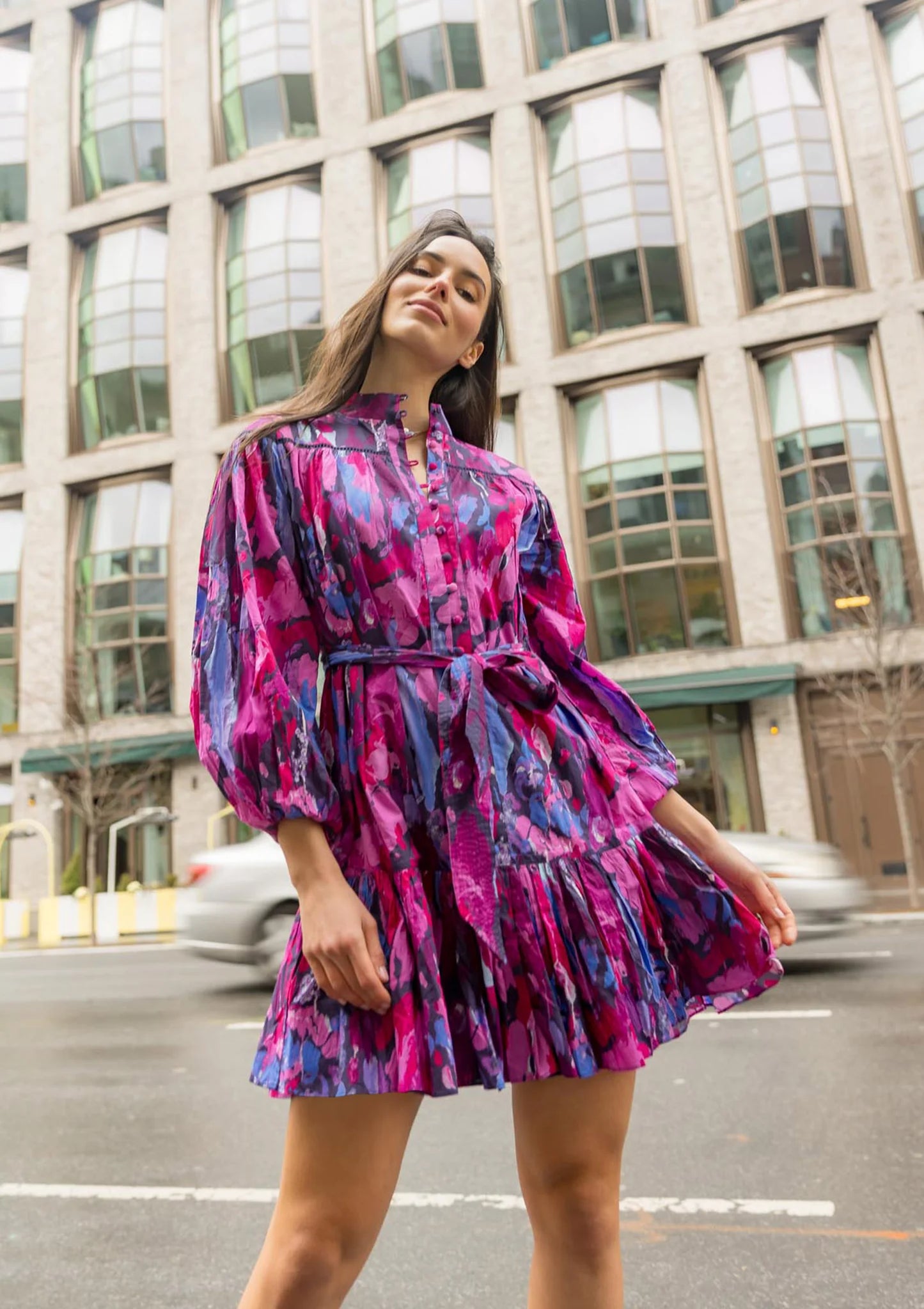 Lori Dress- Magenta Paint Burst