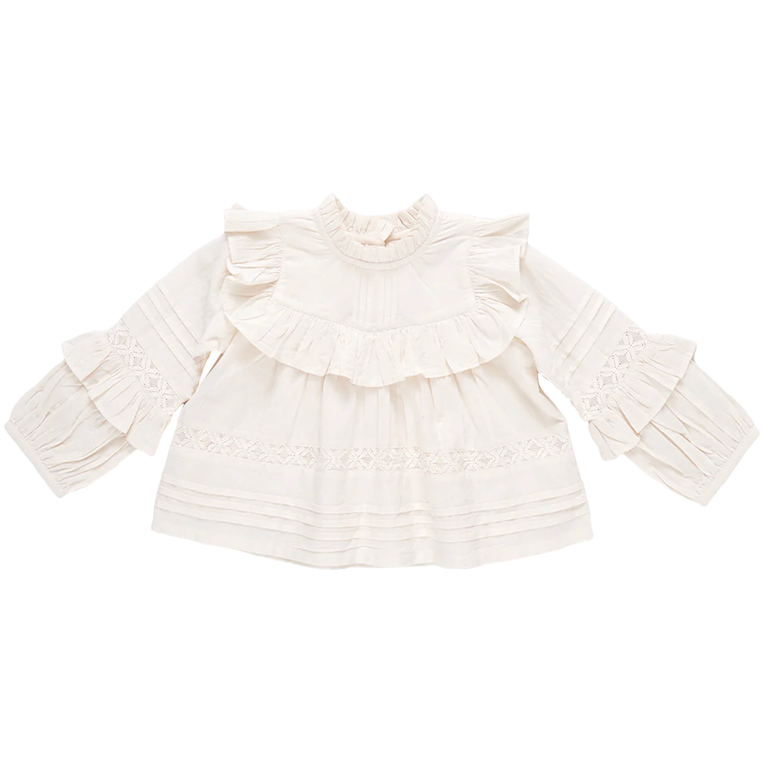 Girls Lace Mira Top- Antique White