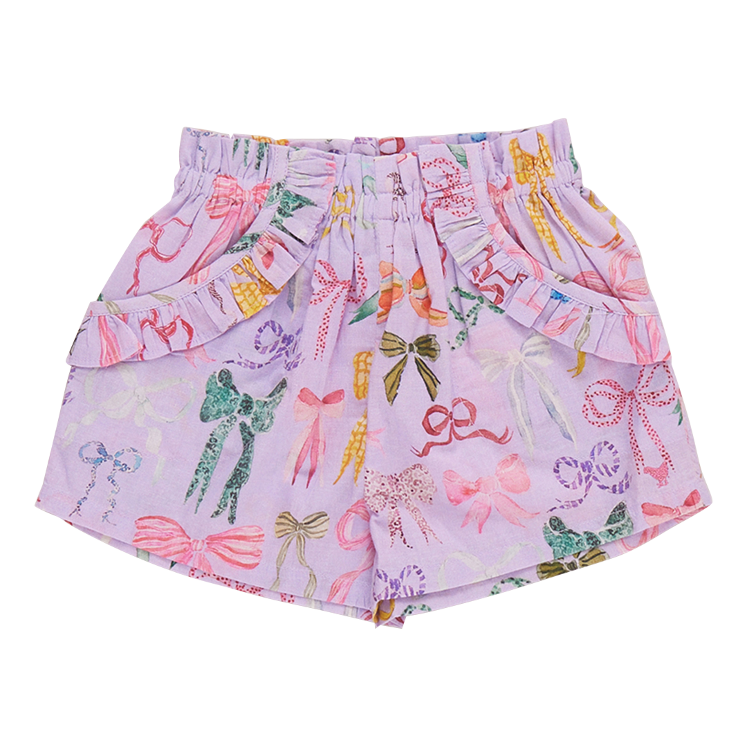Girls Ruffle Theodore Short- Lavender Watercolor Bows