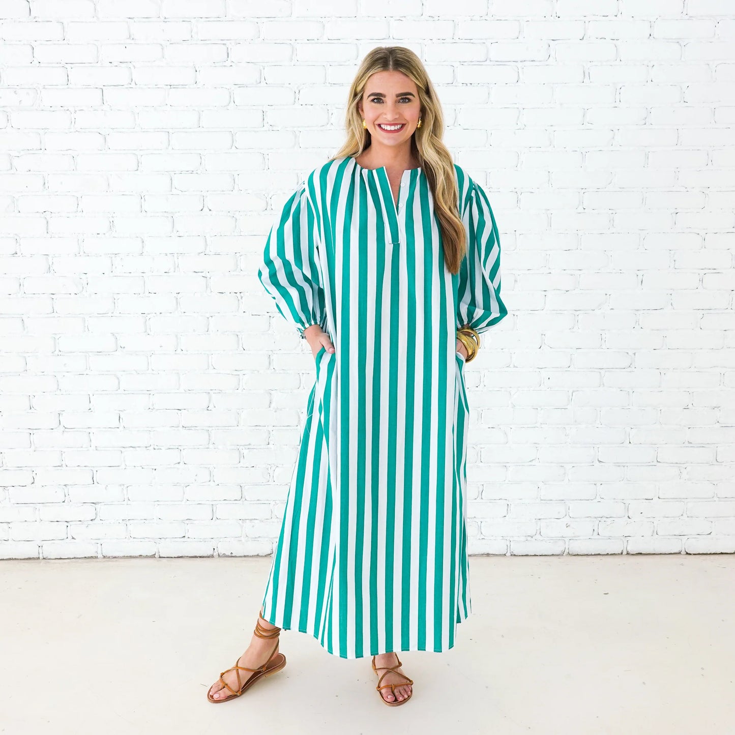 Cabana Dress- Green Stripe