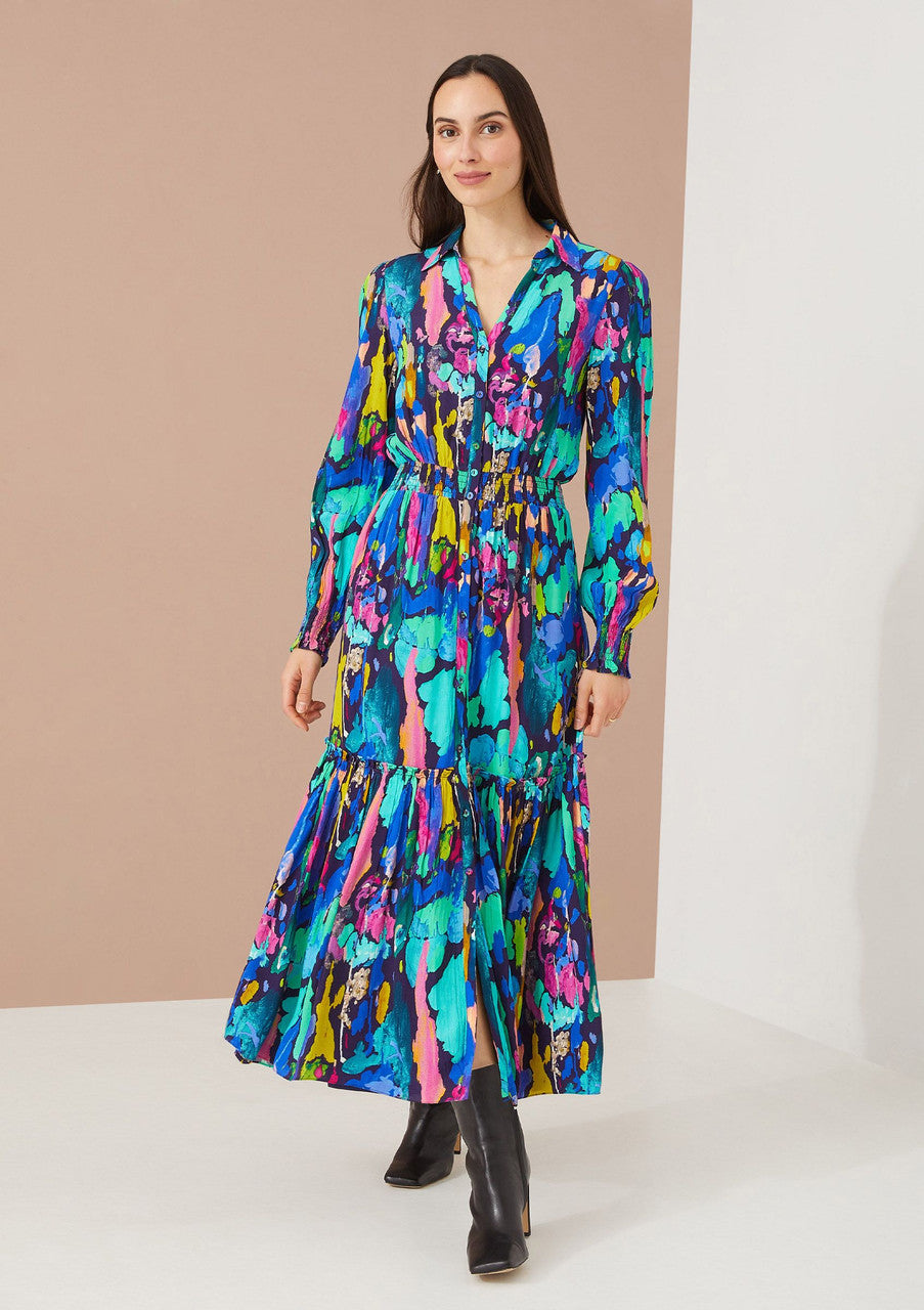 Brianna Dress- Navy Paint Burst