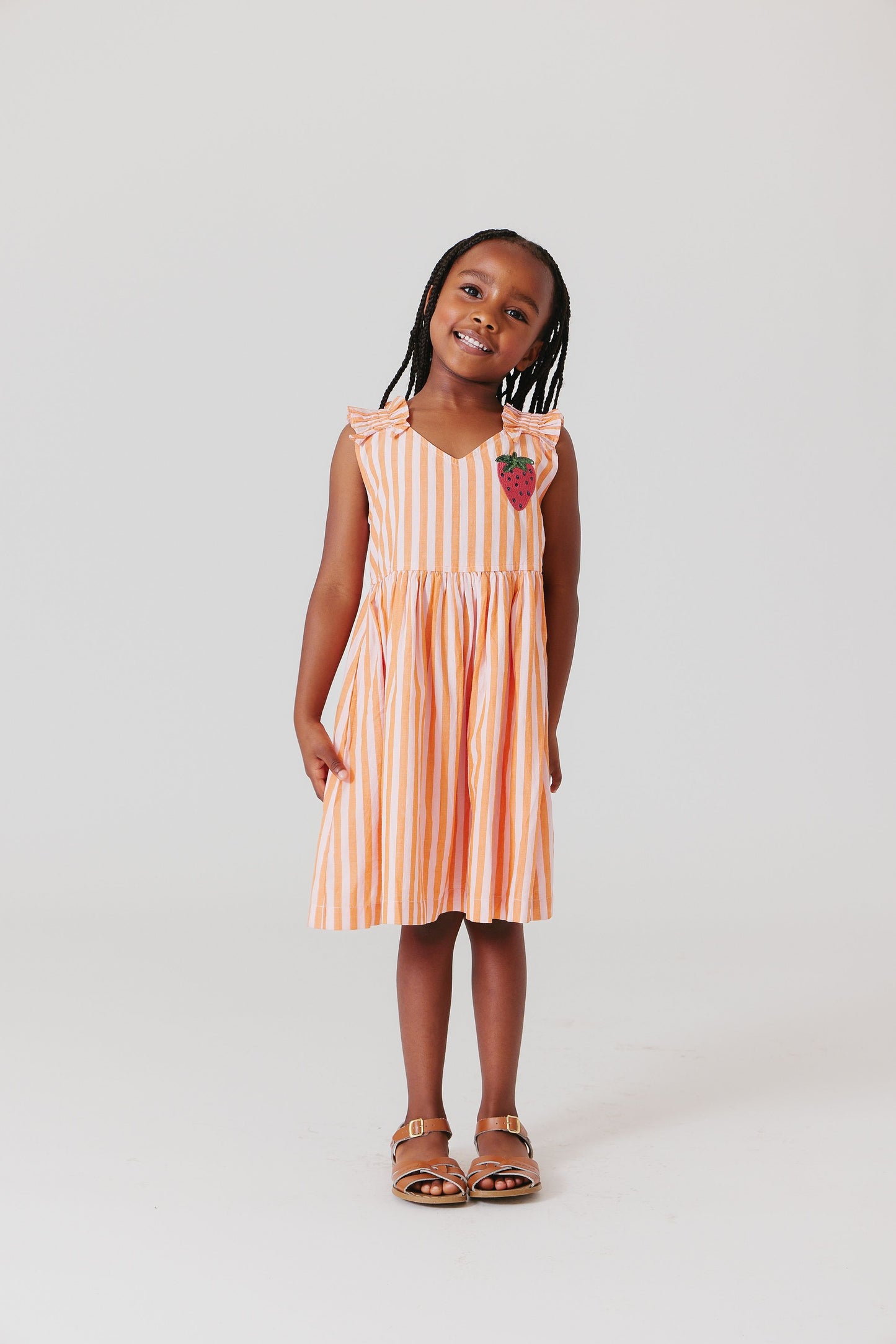Girls Via Dress- Orange Pink Stripe