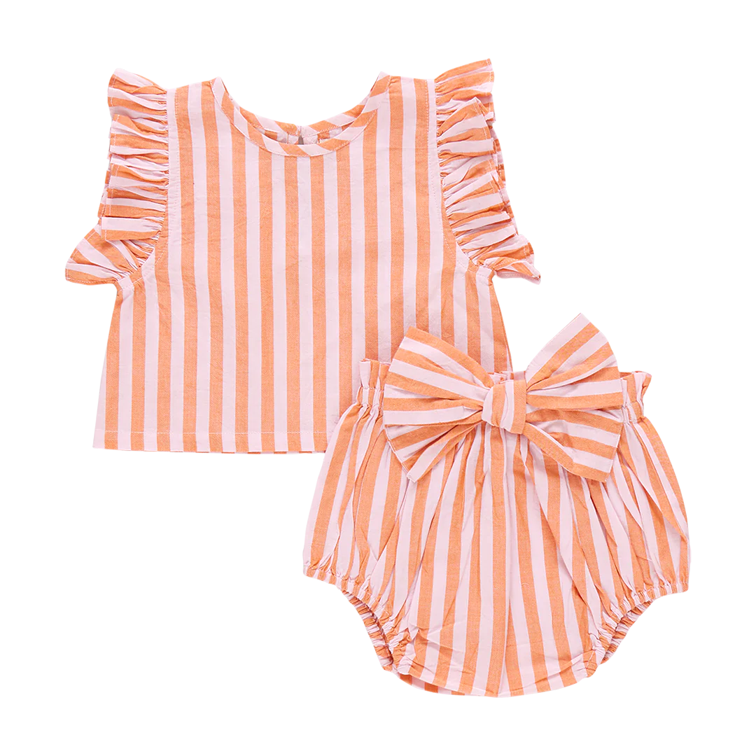 Baby Girls Abigail 2-Piece Set- Orange + Pink Stripe