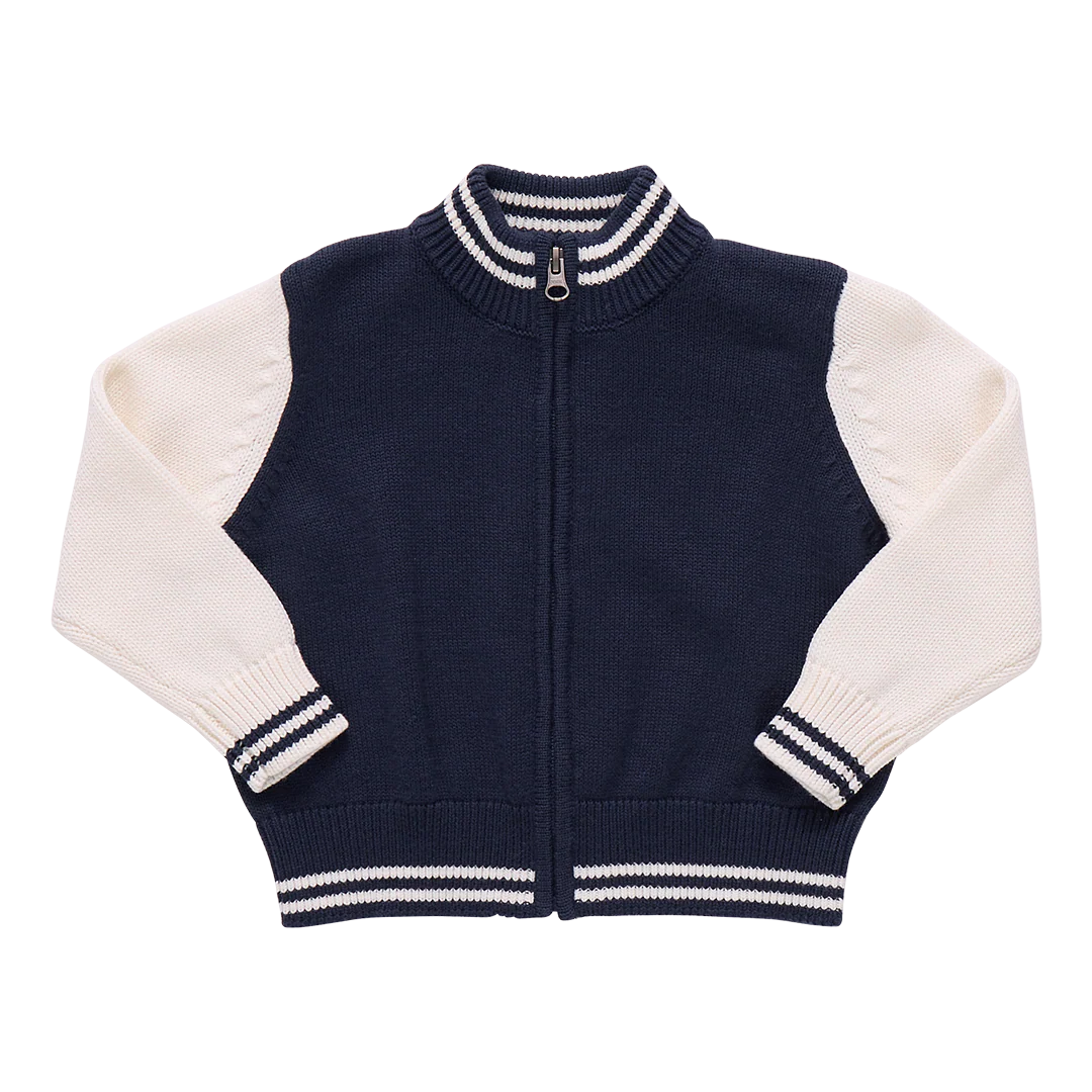 Boys Varsity Zip Sweater- Navy