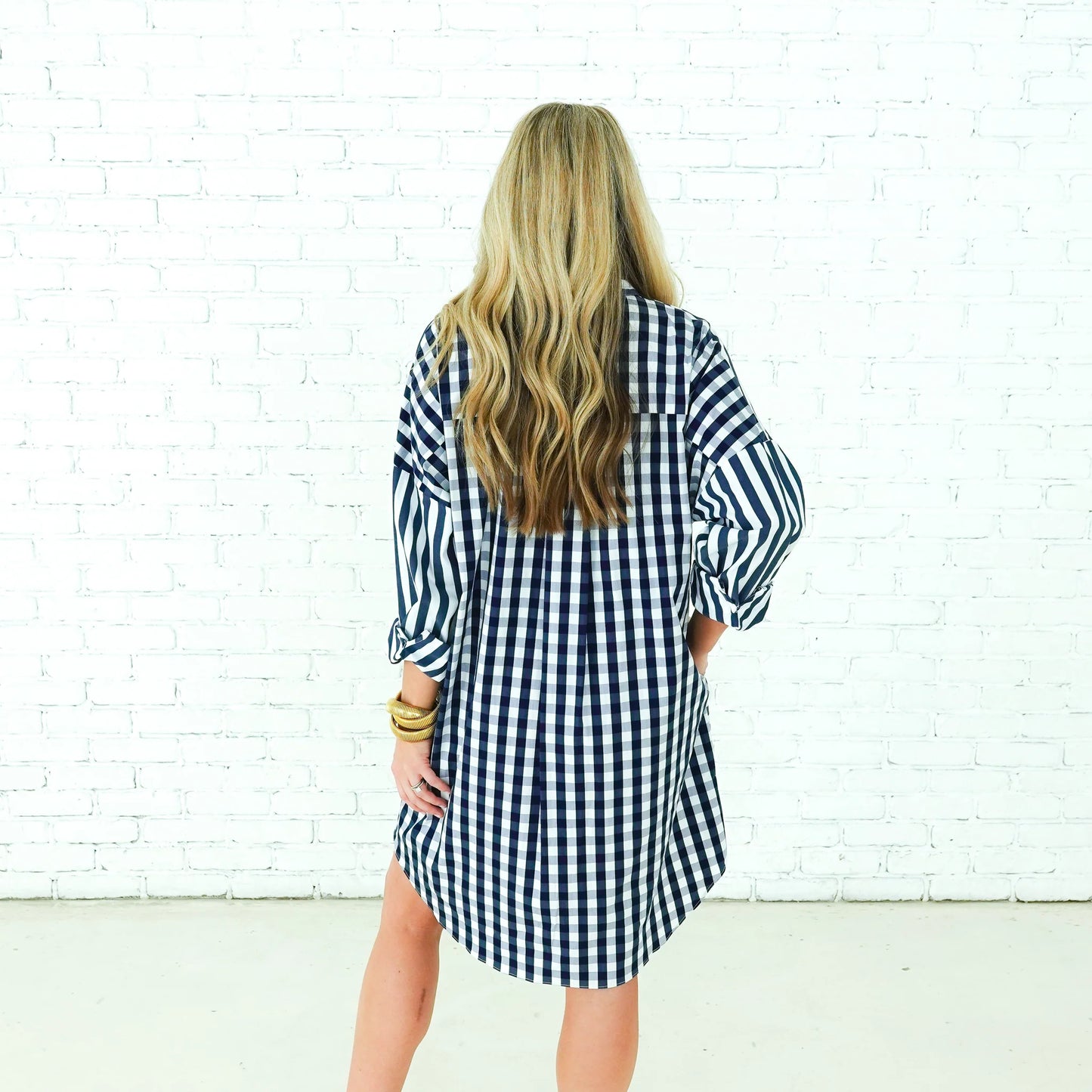 Preppy Dress- Stripe + Gingham Navy