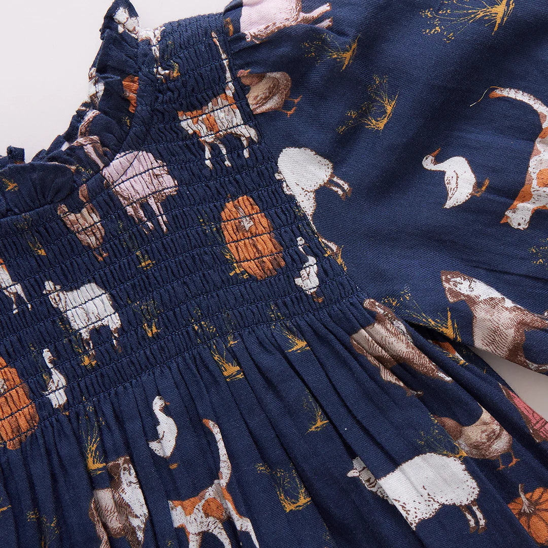 Girls Stevie Puff Sleeve Dress- On the Farm