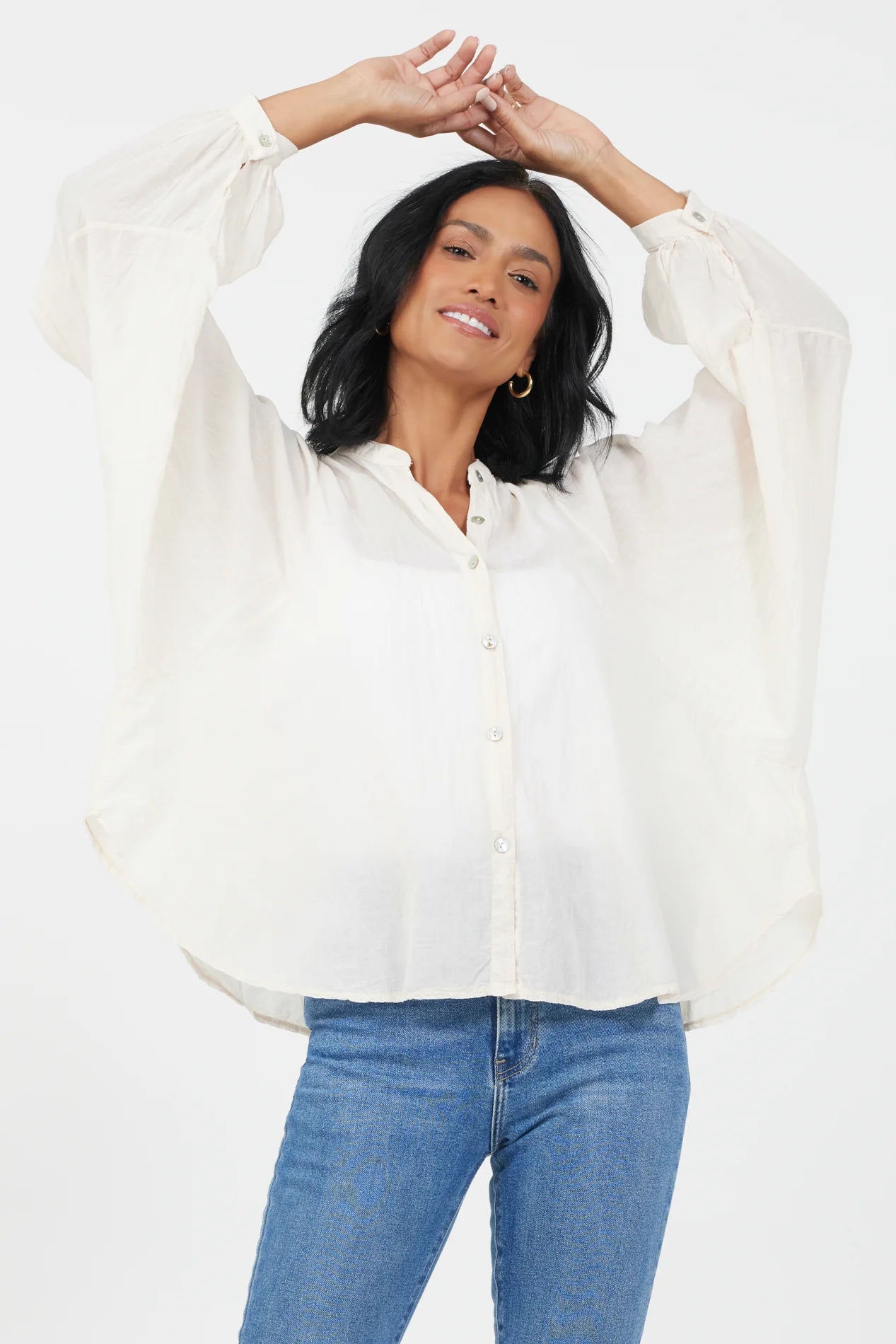 Crystal Batwing Grandad Shirt- Butter