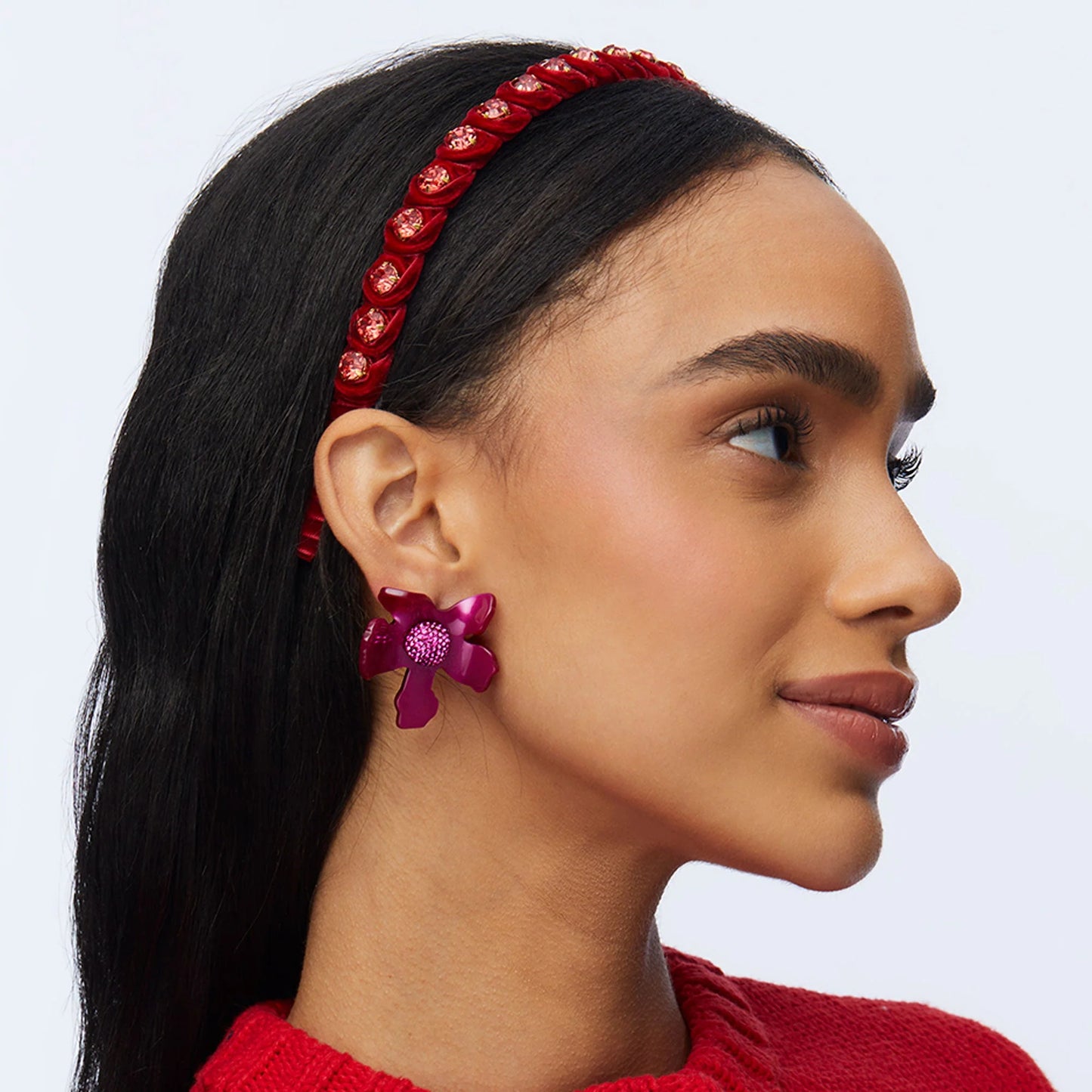 Raspberry Crystal Lily Button Earrings
